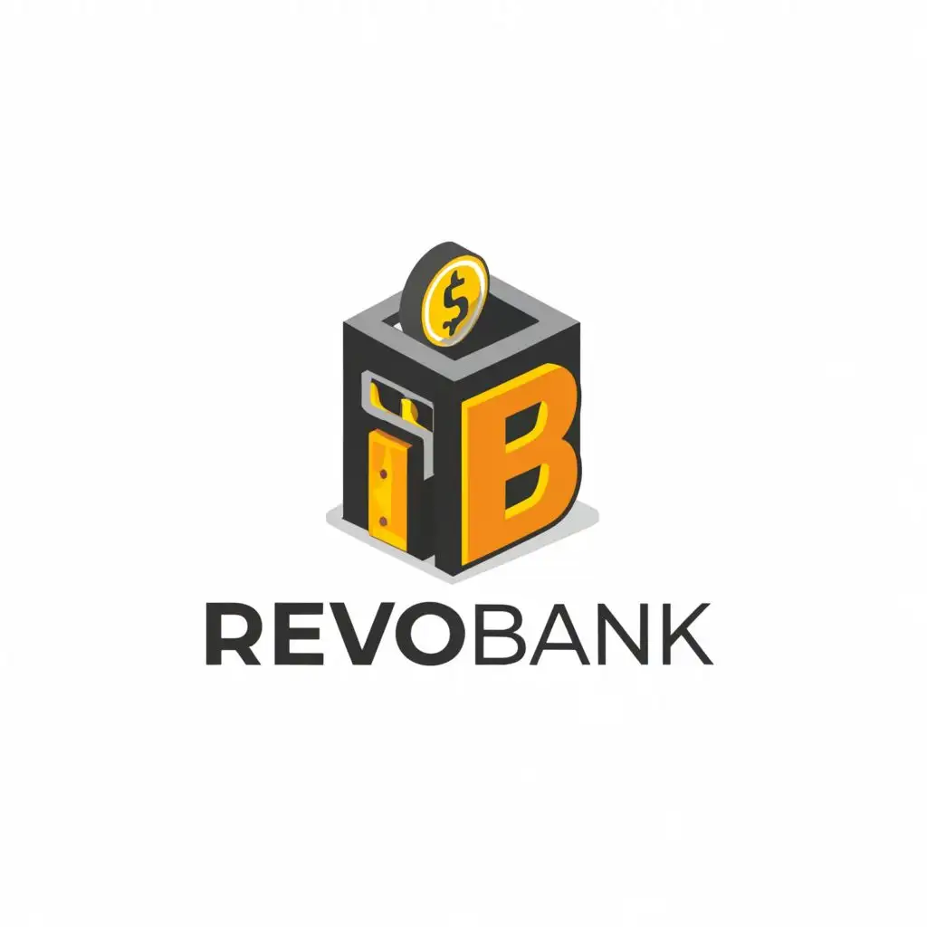 a logo design,with the text "RevoBank", main symbol:black and yellow,Moderate,be used in Finance industry,clear background