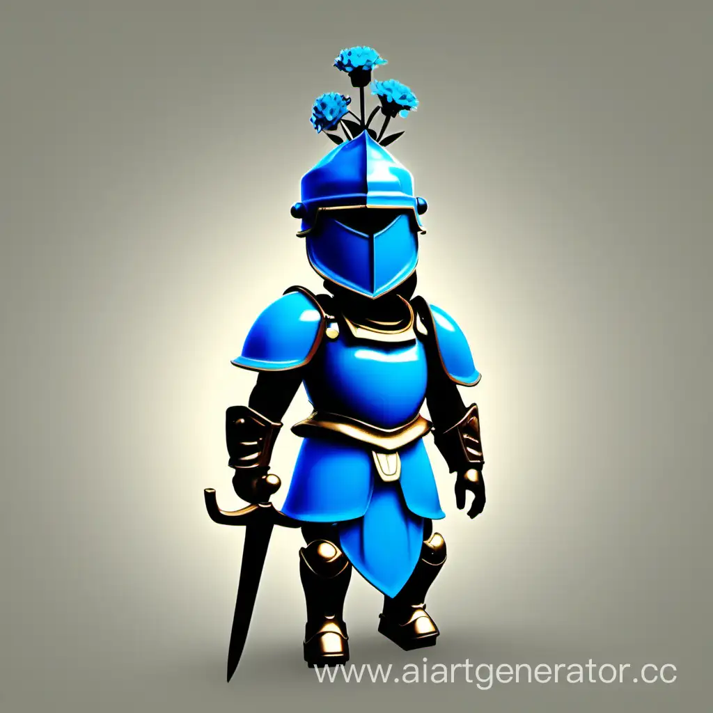 Man with a blue  pot for flowers on head , with italian armor , stands. Lore game, roblox