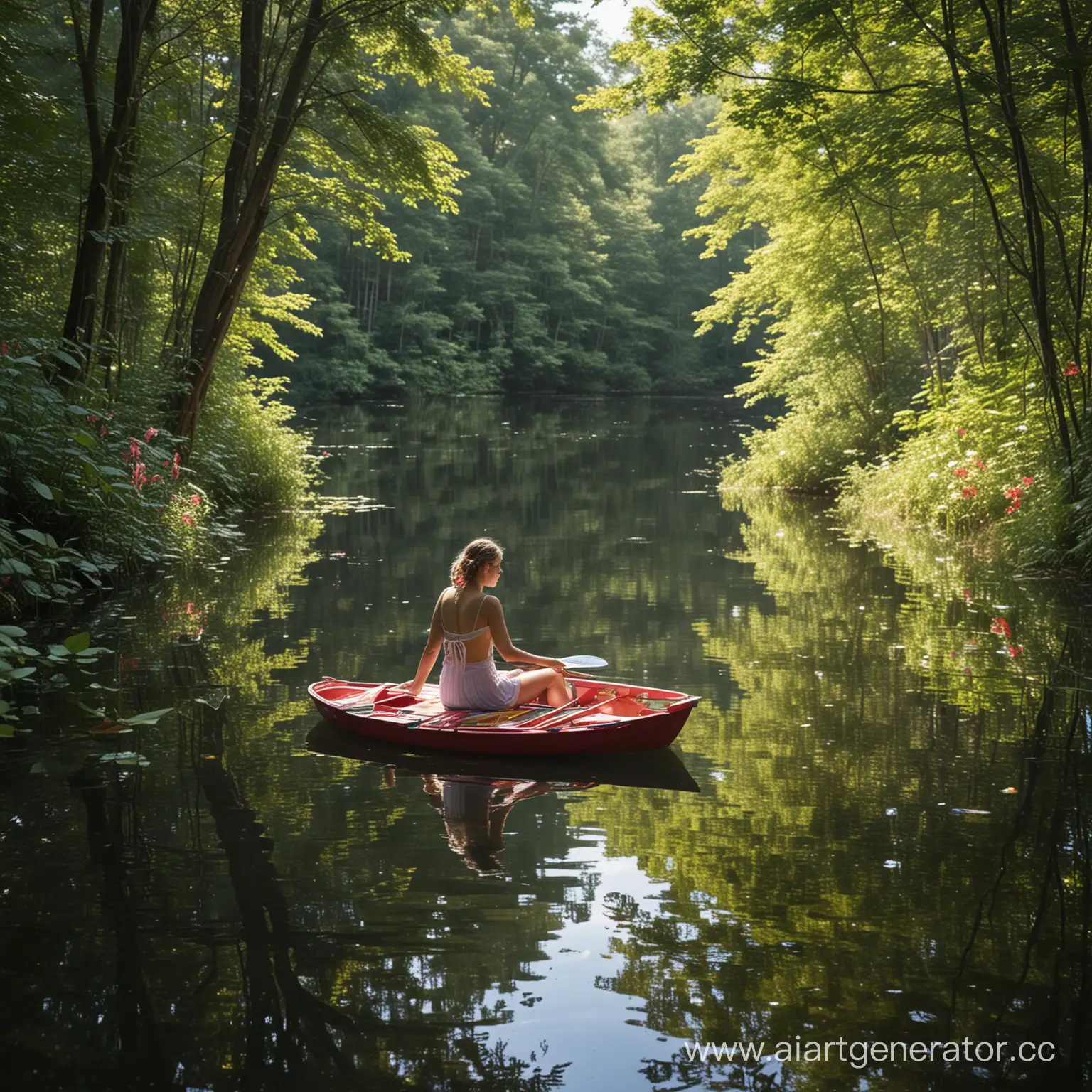 Tranquil-Pedalo-Ride-on-the-Colorful-Lake-in-Forest-Serenity