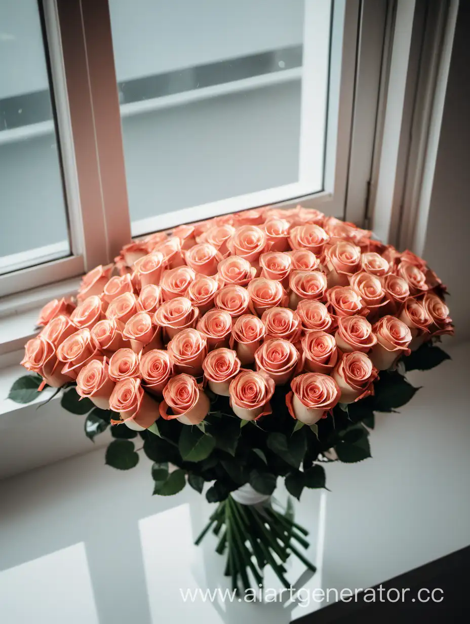 Elegant-Bouquet-of-51-Roses-on-a-Sunlit-Windowsill
