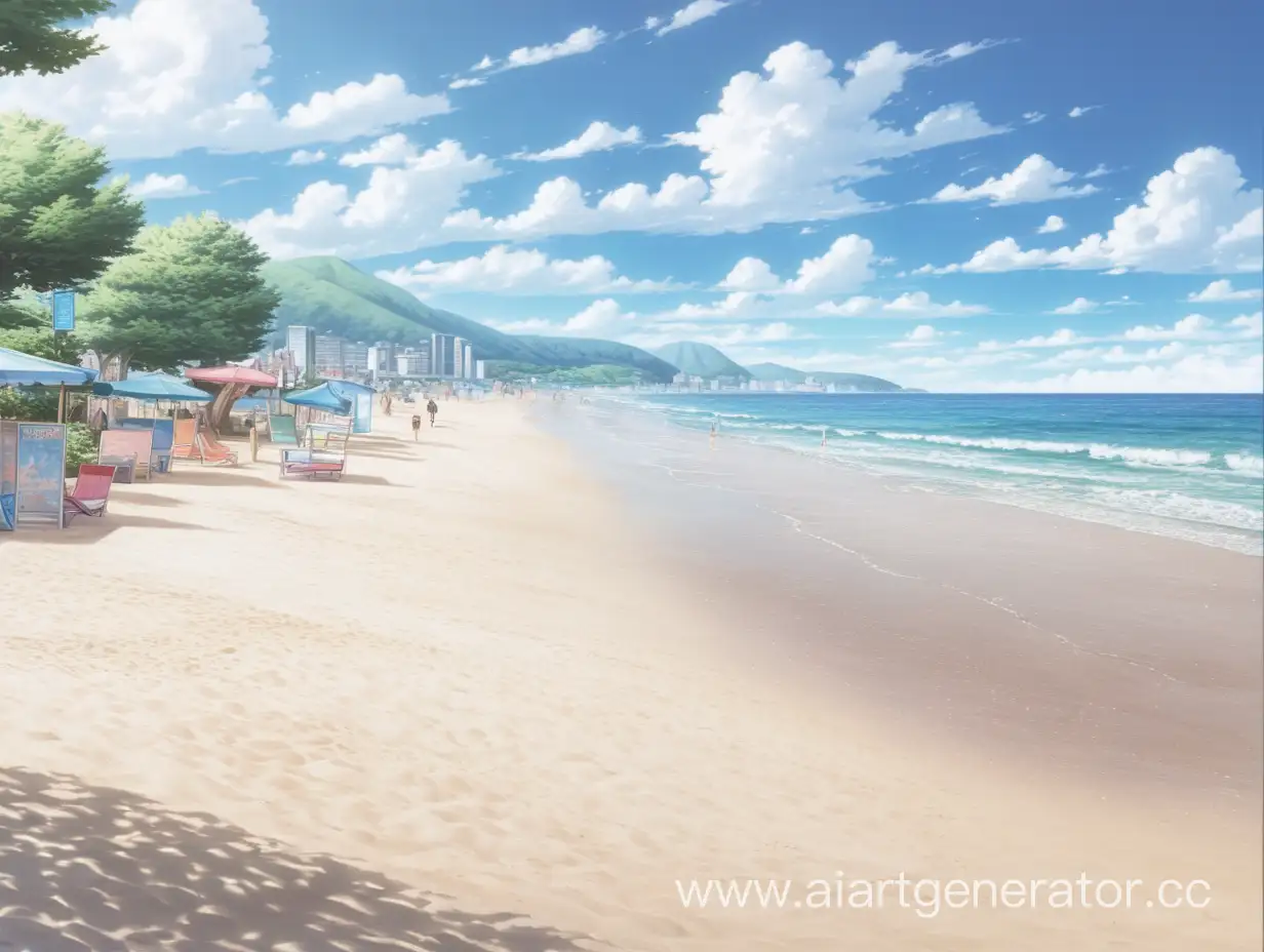 Serene-Anime-Beachscape-with-Tranquil-Shoreline-and-Azure-Skies