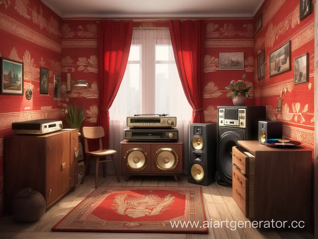 Sovietstyle-Room-with-Vinyl-Player-and-Closets
