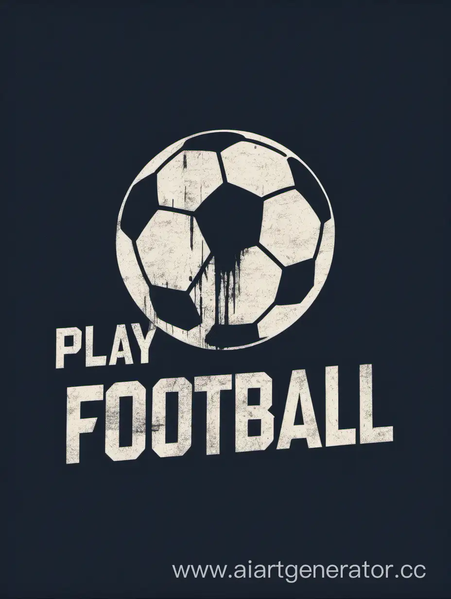 "play football " featuring a play button symbol and bold typography, ballon ⚽, with distressed textures and worn-out designs, giving a vintage and worn-in look to the t-shirt design, high quality, 128K Ultra 