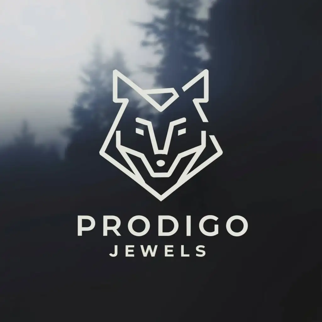 a logo design,with the text "Prodigo Jewls", main symbol:Wolf,Minimalistic,clear background