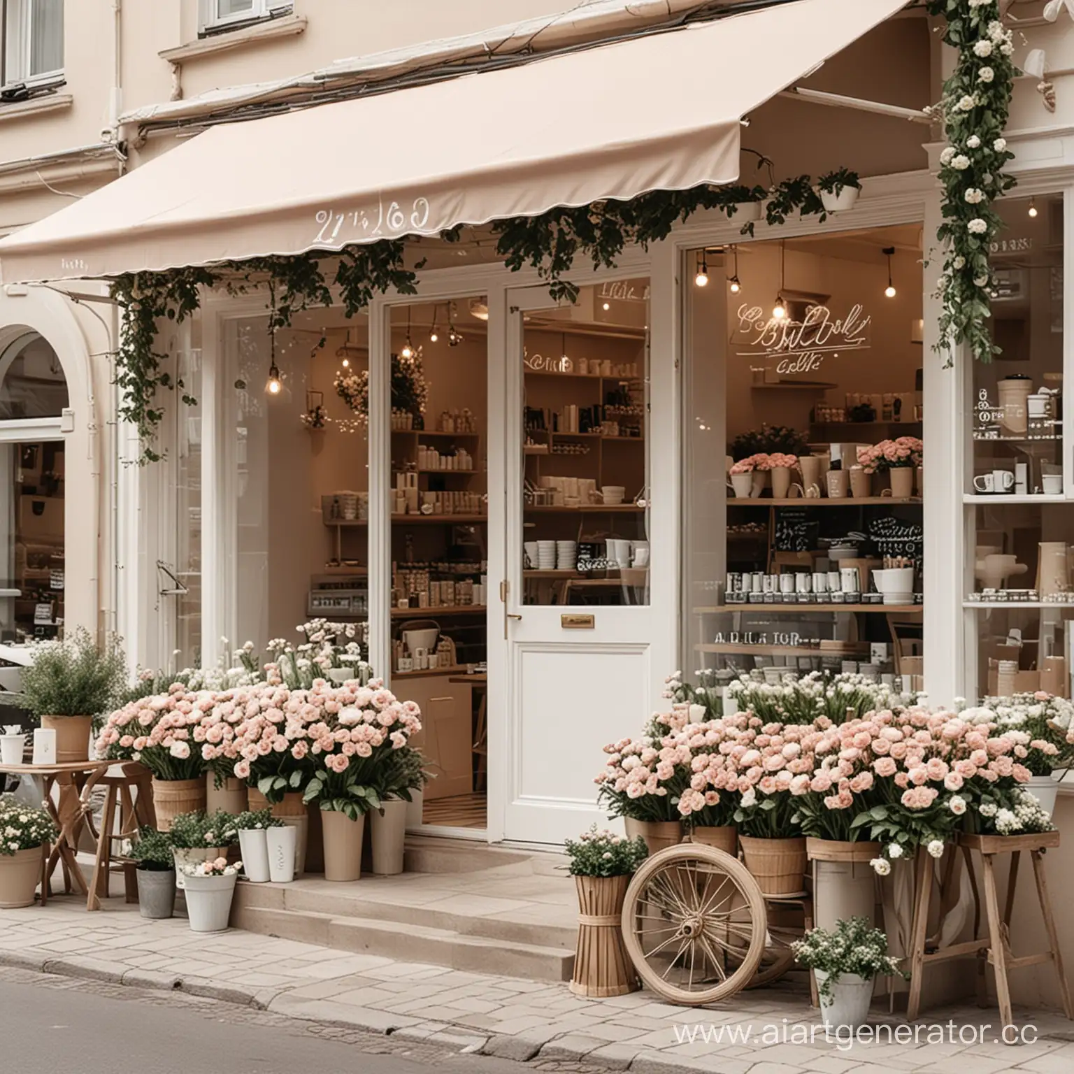 кофейня-цветочный магазин в светлых тонах