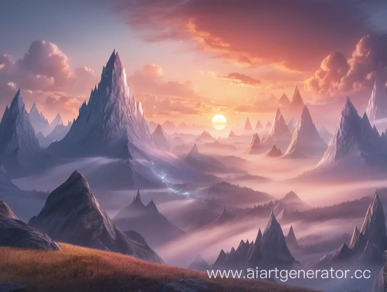 fantasy mountains sunrise