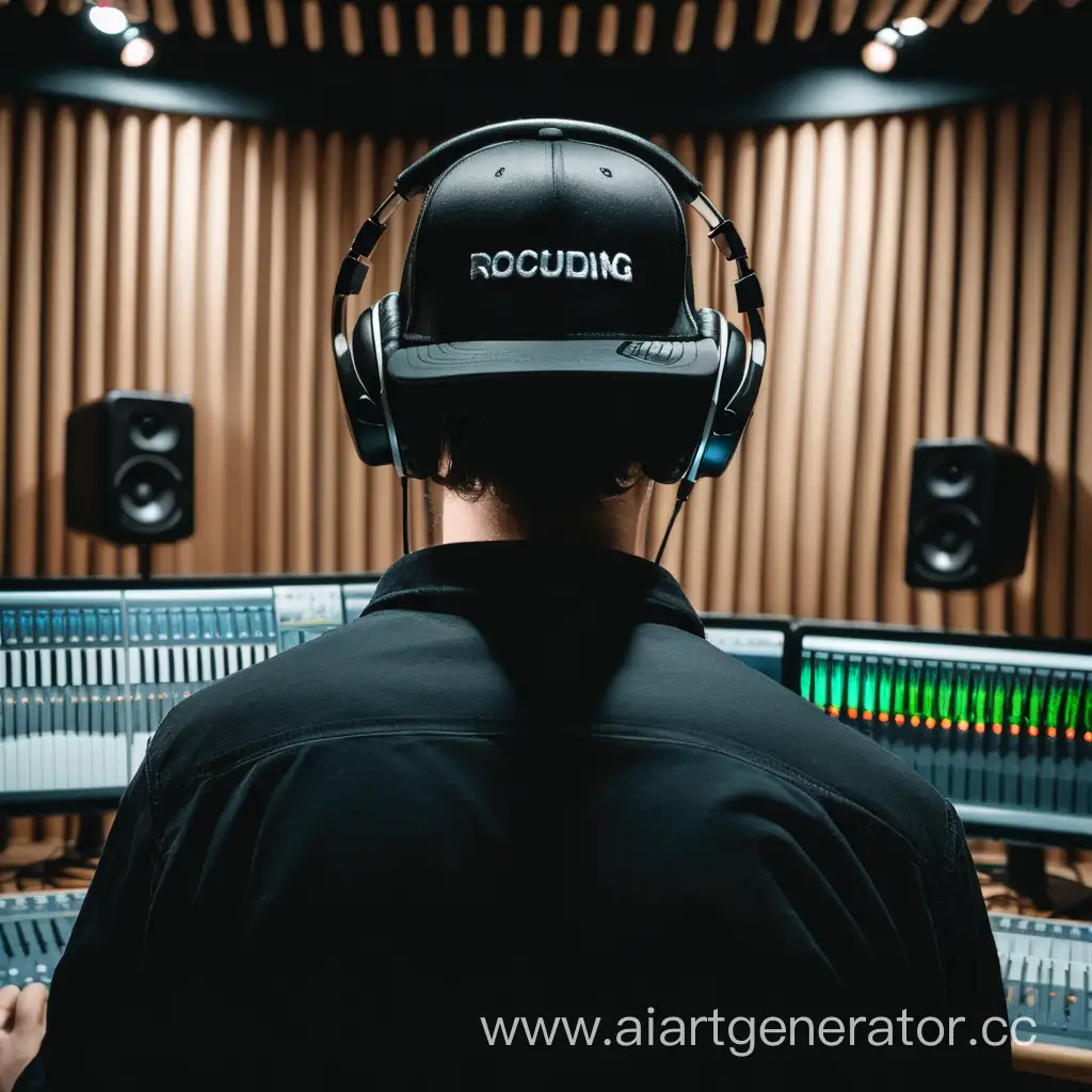 Man-in-Recording-Studio-Wearing-Cap-and-Black-Headphones
