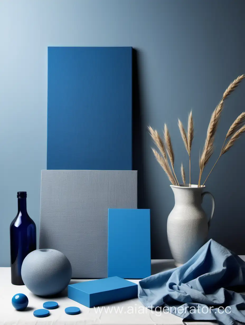 Elegant-Still-Life-with-Blue-and-Gray-Objects-on-Canvas