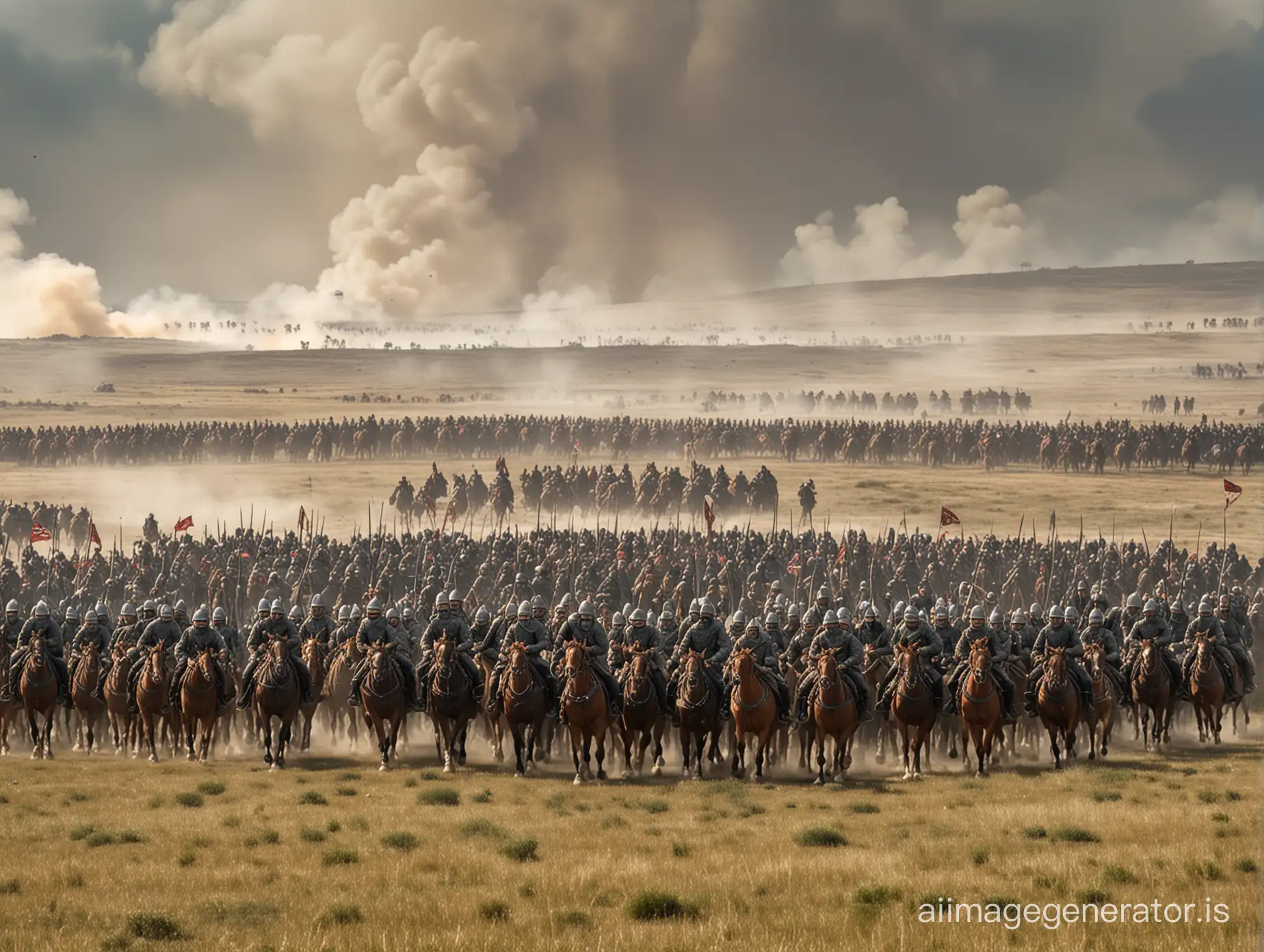 Large army on horse in battle field large image