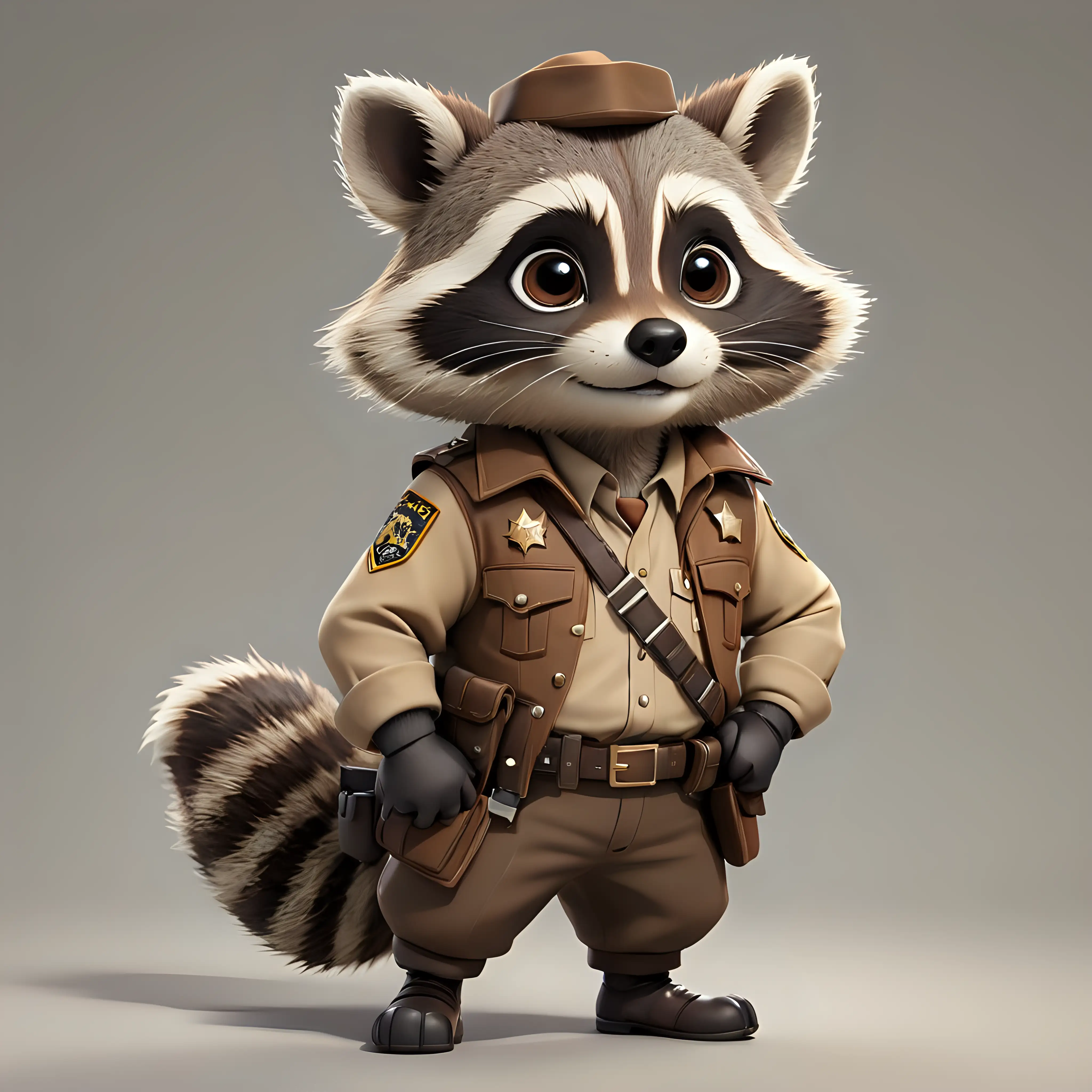 A cute raccoon in cartoon style, full body, Sheriff clothes, with clear background