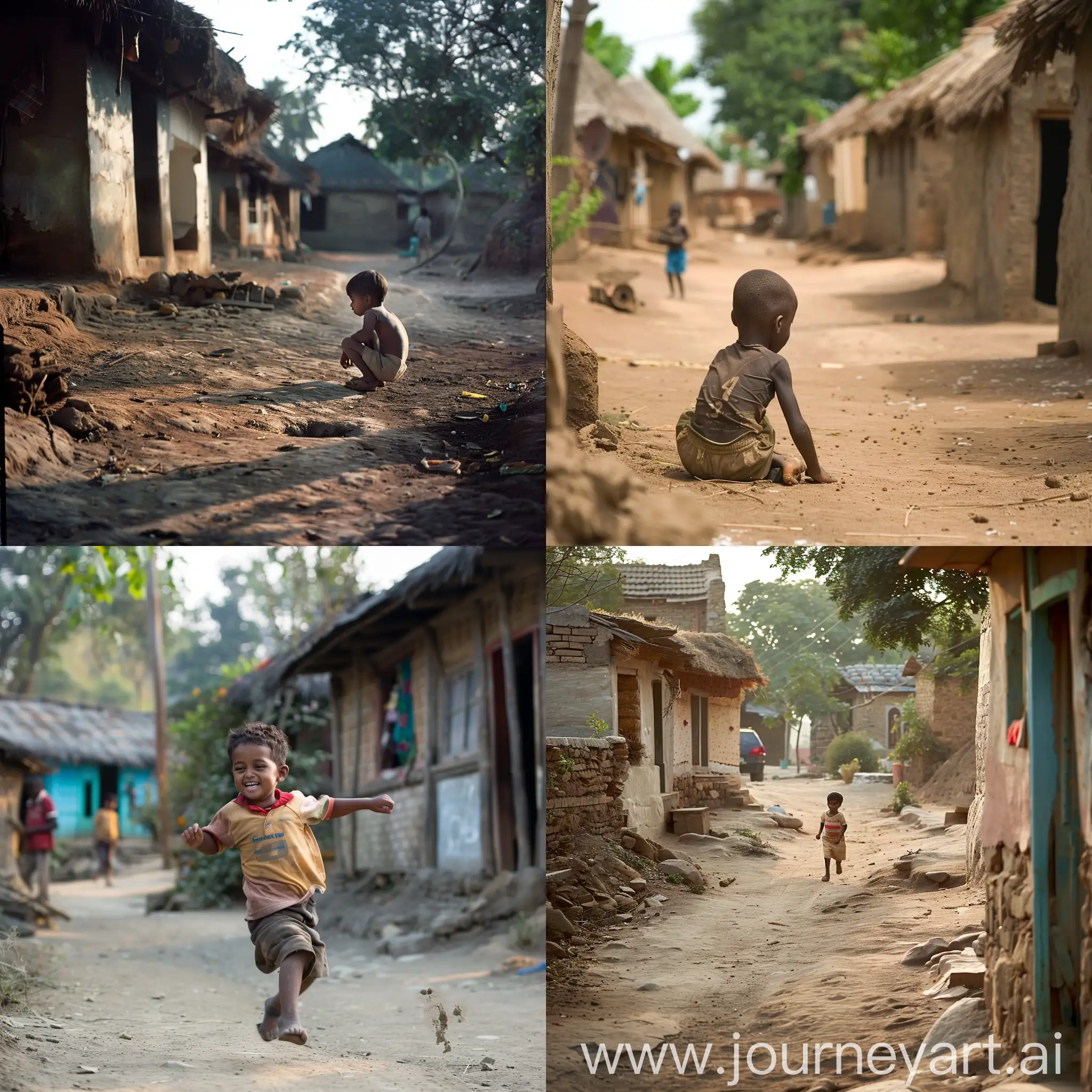 boy playing in village