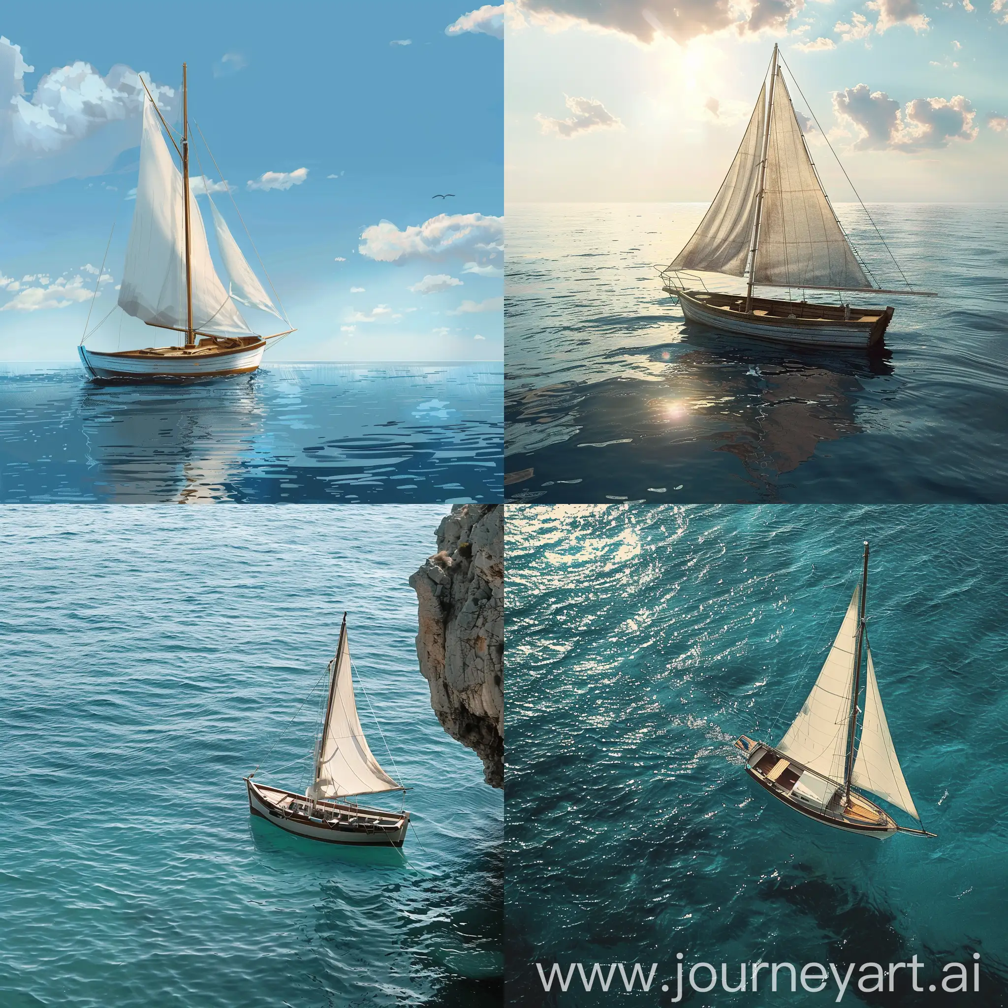 Tranquil-Sailboat-Floating-on-Ocean-Waves