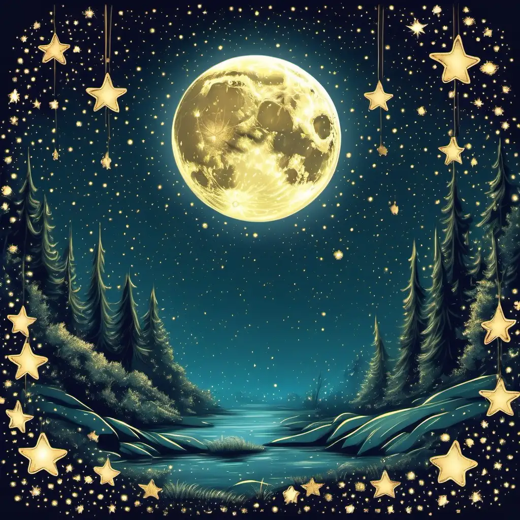 Moon and stars magical night scene enchantment simple 