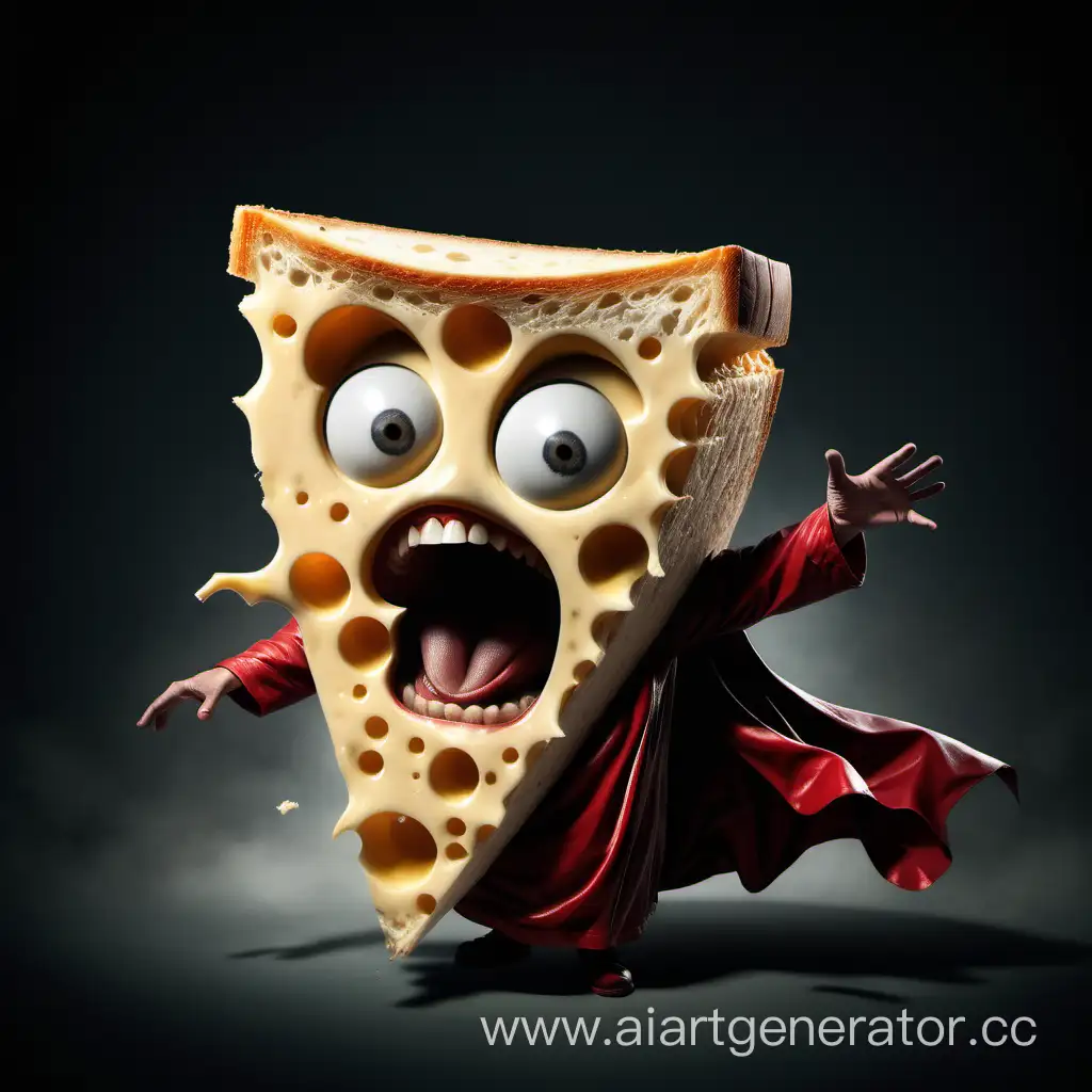 dante alighieri as a scared cheese sandwich falling into someones mouth