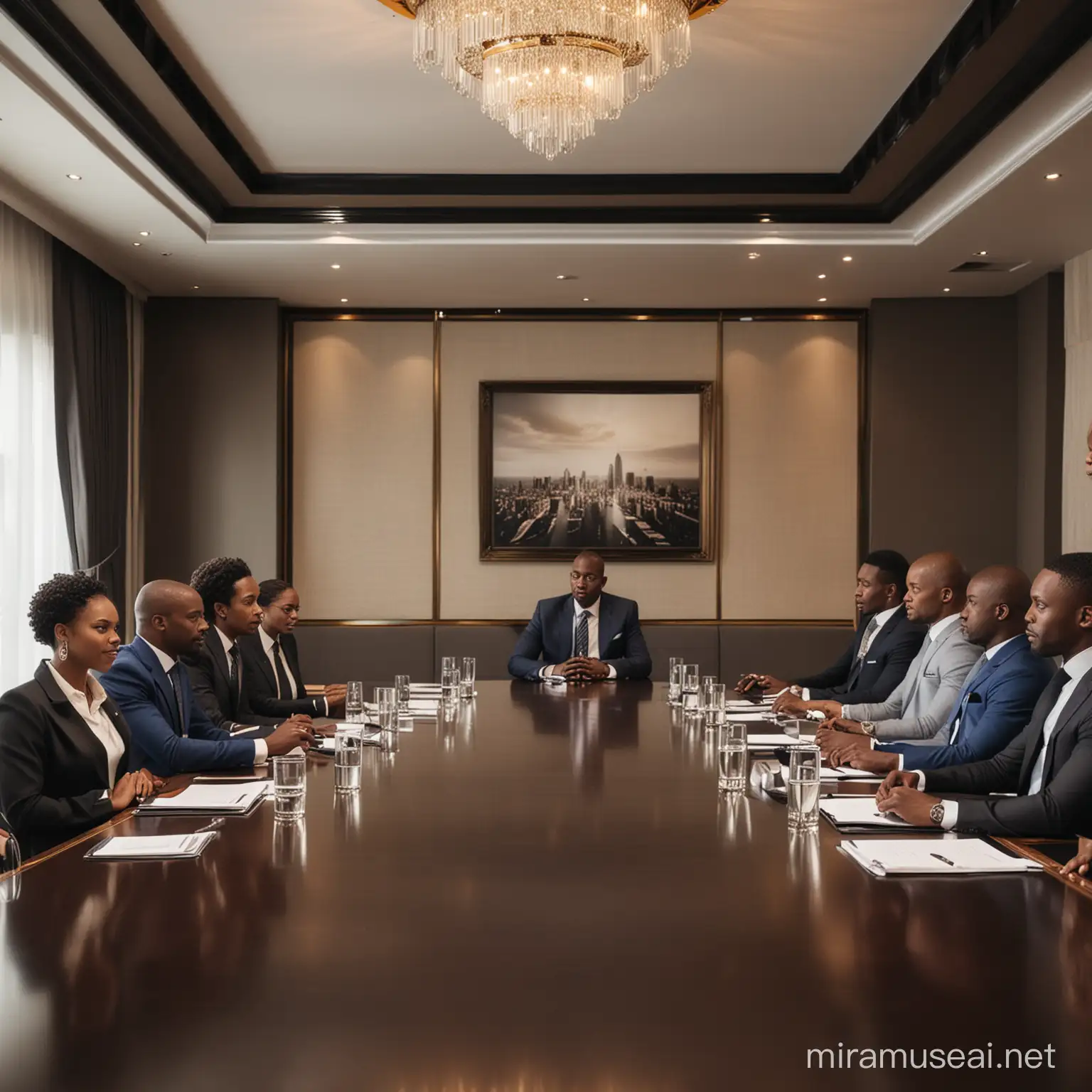 Luxury Boardroom Meeting with Professional Black Men and Women in Africa