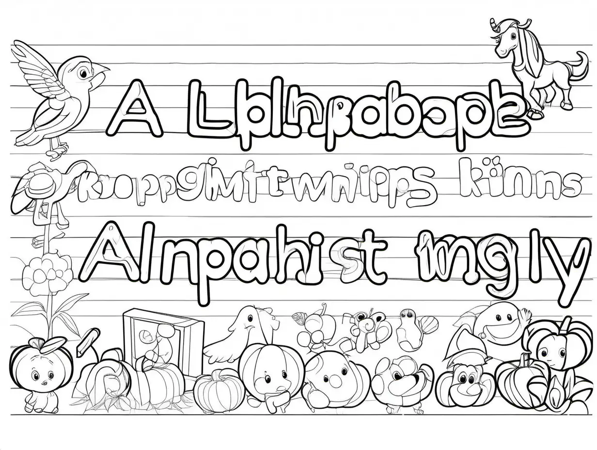 Alphabet Letter tracing coloring page for kid black and white, Coloring Page, black and white, line art, white background, Simplicity, Ample White Space. The background of the coloring page is plain white to make it easy for young children to color within the lines. The outlines of all the subjects are easy to distinguish, making it simple for kids to color without too much difficulty