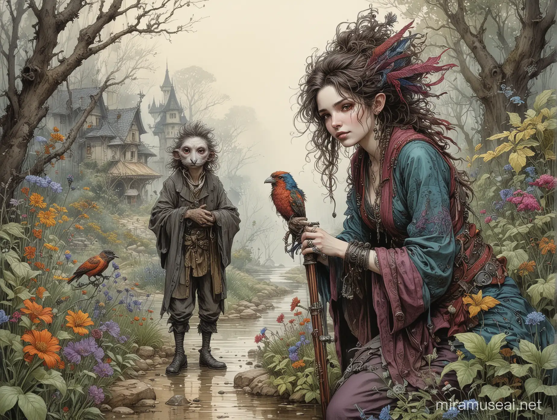 coloured Pen and ink sketch, illustration by Jean Baptiste Monge, Tim Burton style Max Allan Collins & Simon Bisley, Art Pino Daeni, highly detailed elegant fantasy intricate very attractive beautiful high detail colourful