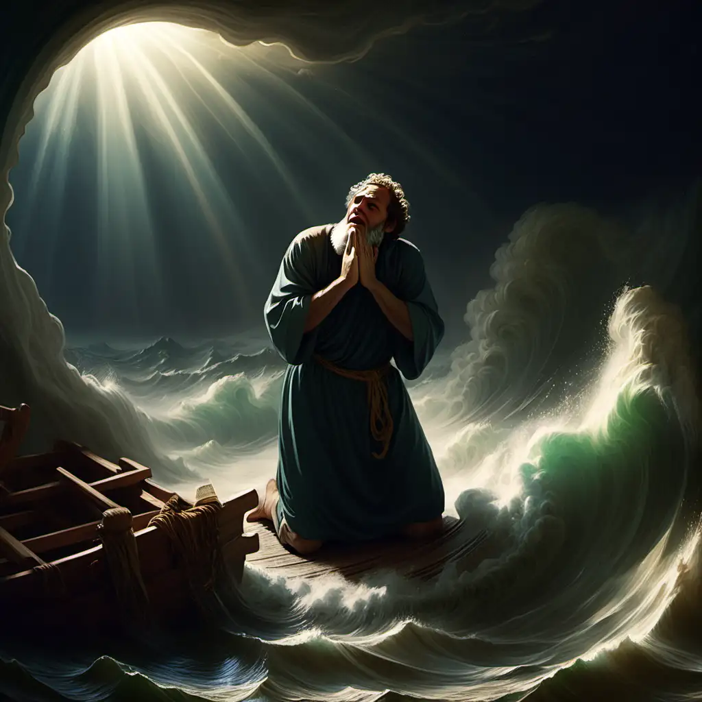 Prophet Jonah in Devout Prayer to God