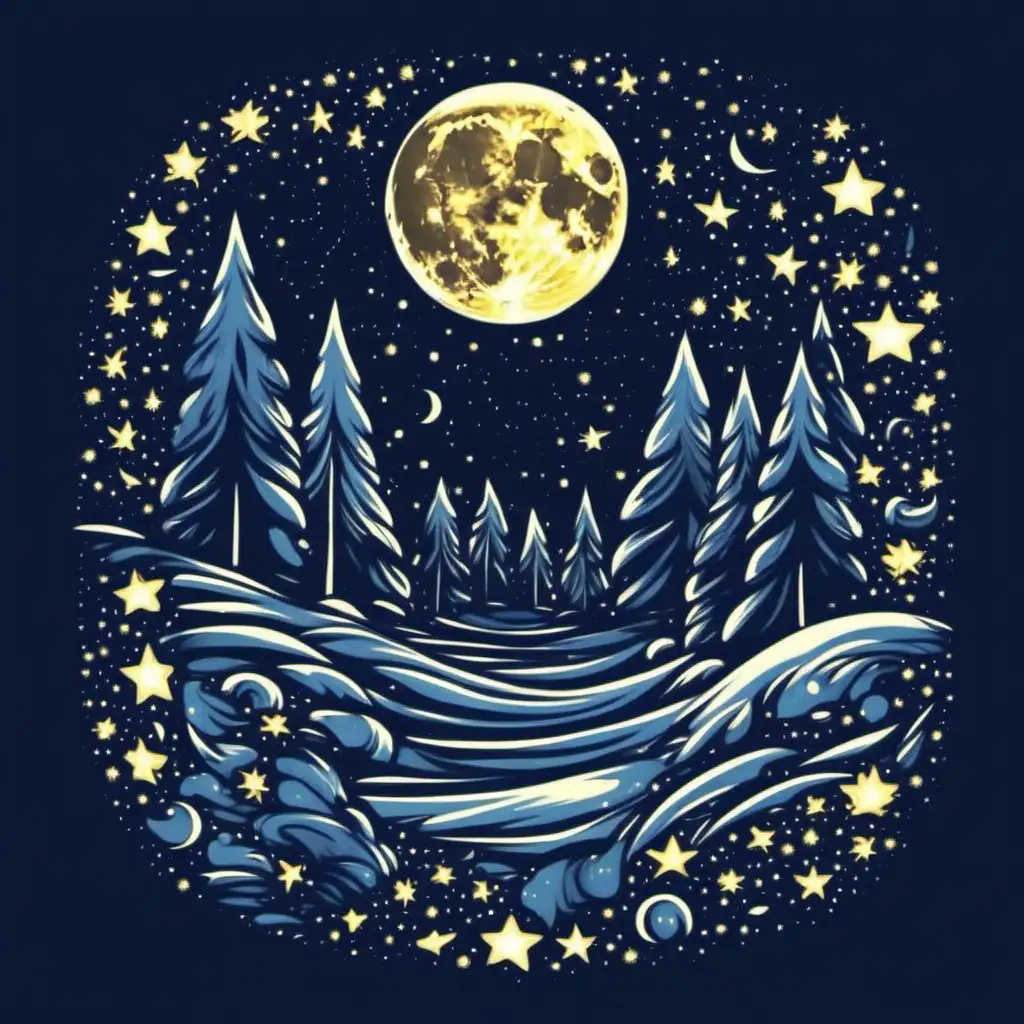 Moon and stars magical night scene T shirt design