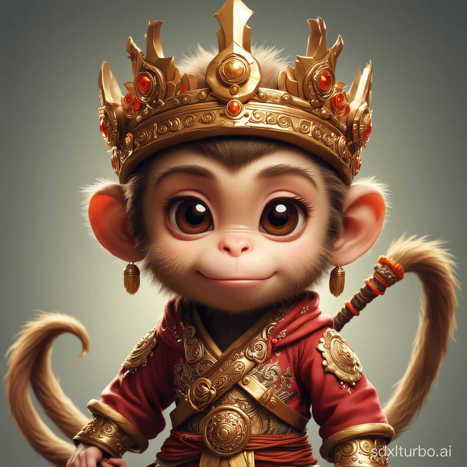 Adorable-Monkey-King-Wearing-Ornate-Crown-and-Holding-Royal-Scepter