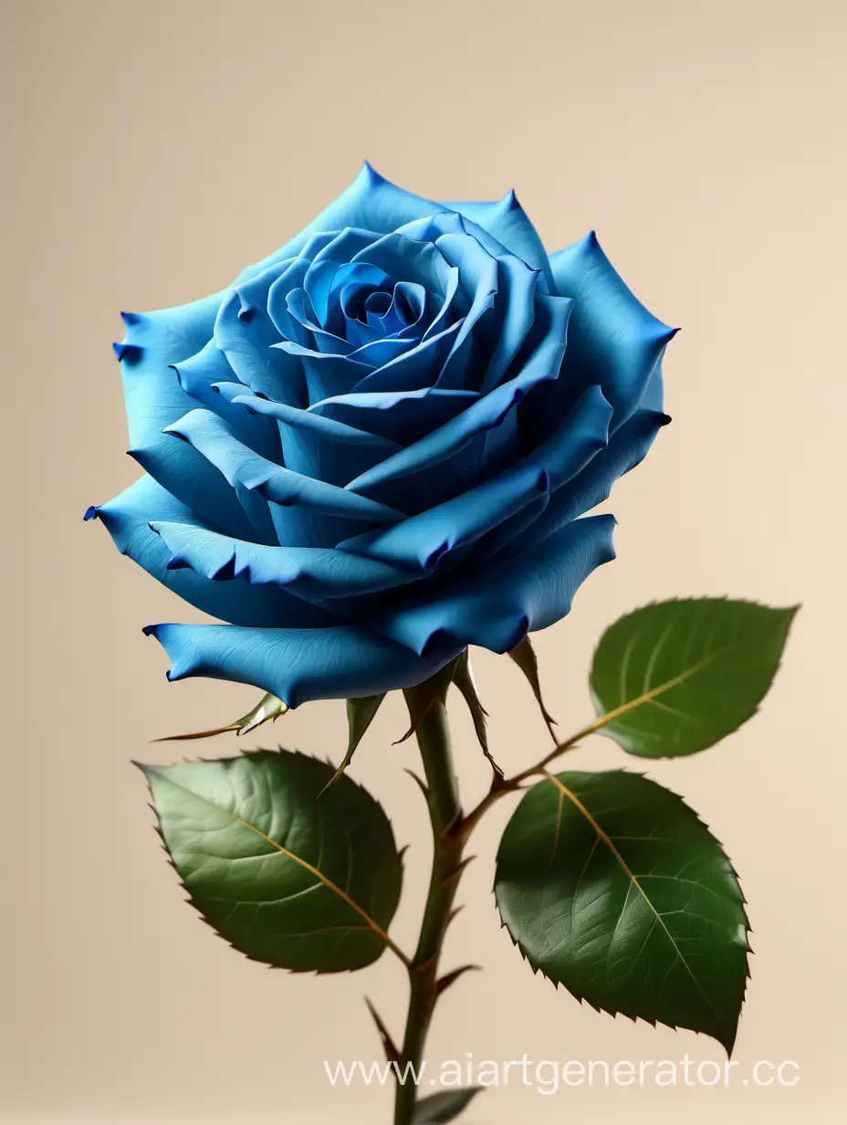 Vibrant-4K-HD-Blue-Rose-with-Fresh-Lush-Green-Leaves-on-Light-Beige-Background
