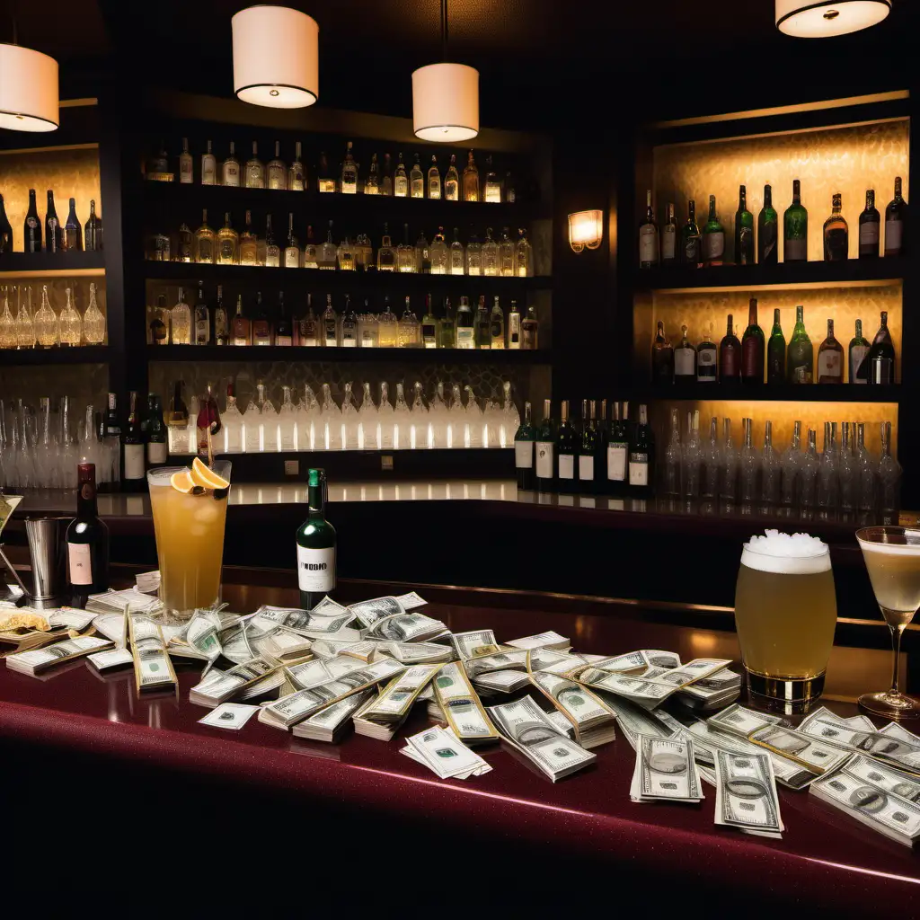 Luxurious Bar Scene with Overflowing Wealth and Exquisite Drinks