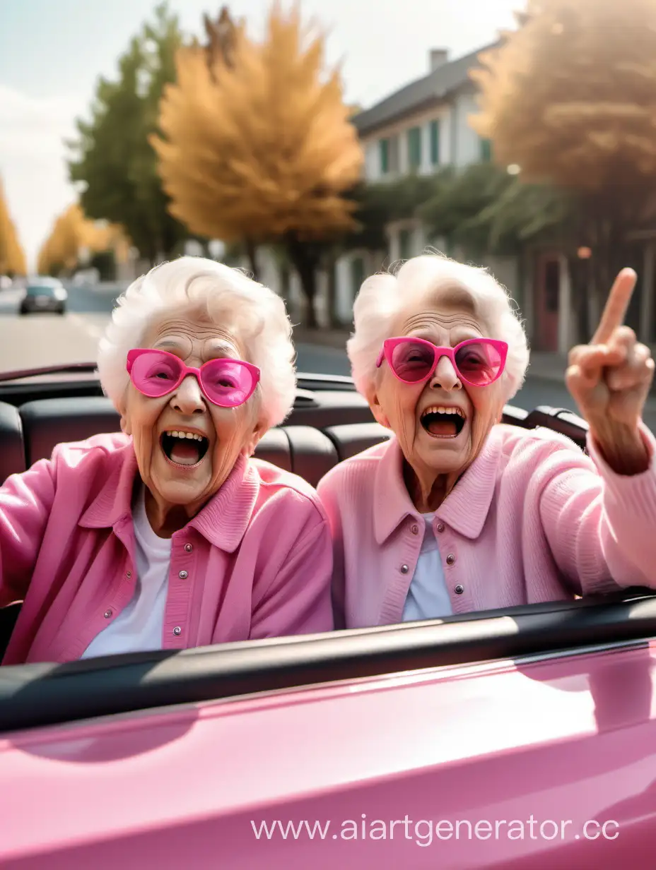 Cheerful grandmothers go on a trip in a pink convertible, and their grandfathers are shocked

