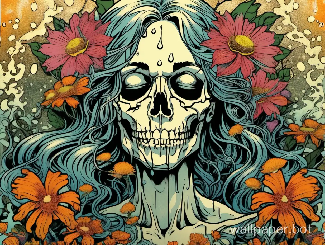 Explosive-Wildflower-Skull-Face-on-Alphonse-MuchaStyle-Poster