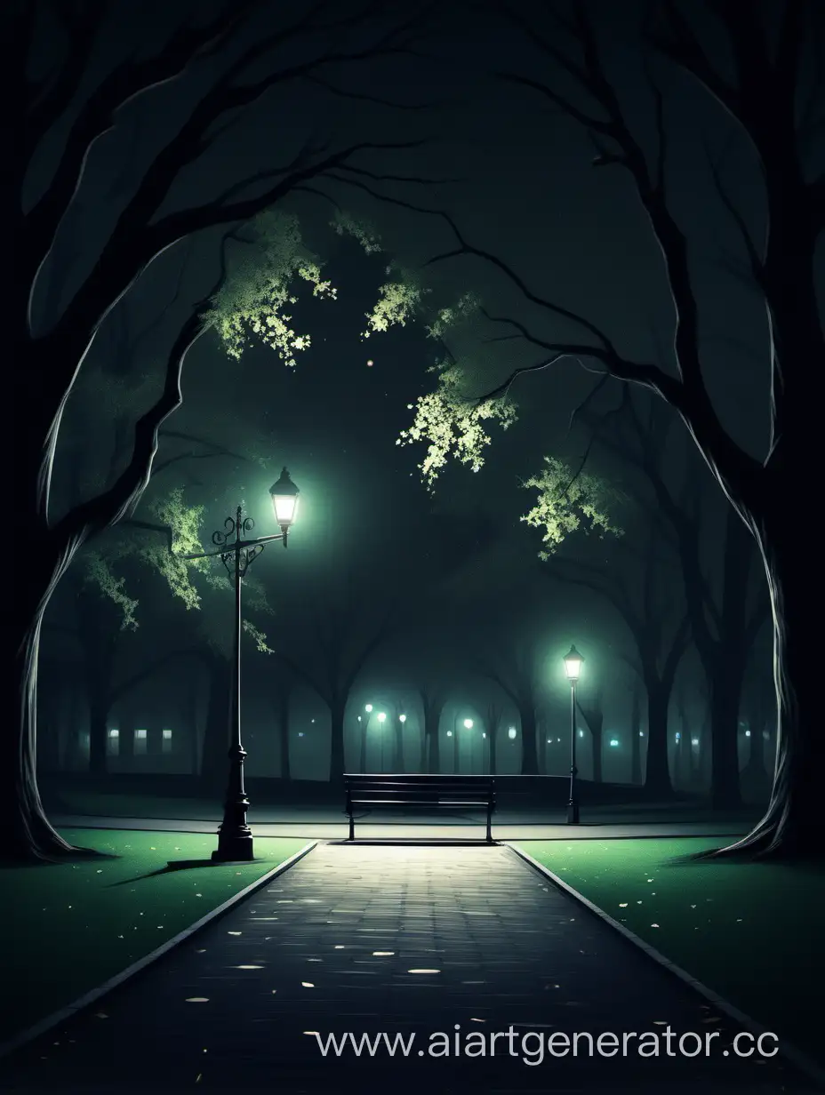 фон, реалистичный, парк ночью, приглушенный свет, мрачные цвета