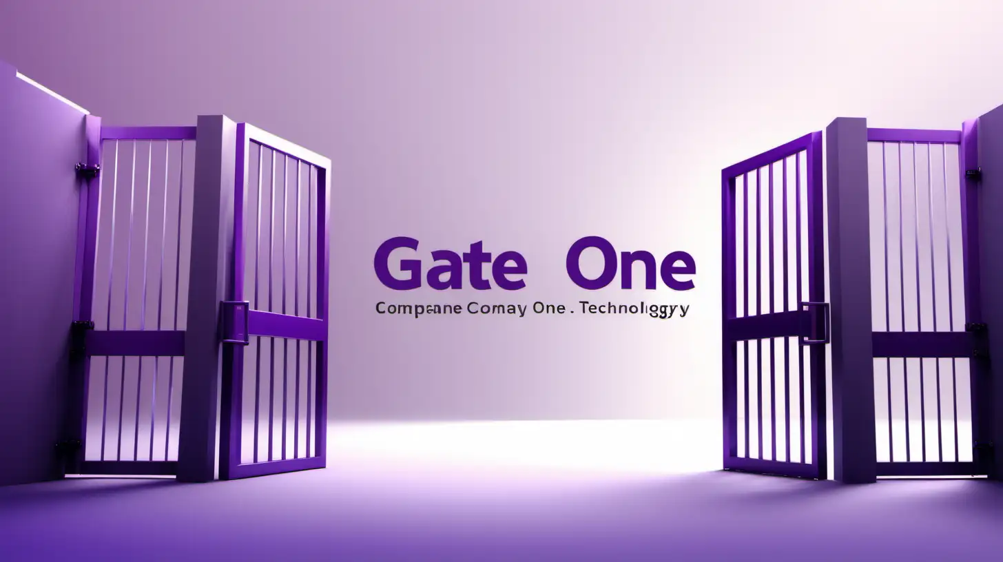 A light and purple toned and not very crowded background image for the slide deck of a Digital Technology company called "Gate One". Please include the company name in the image.