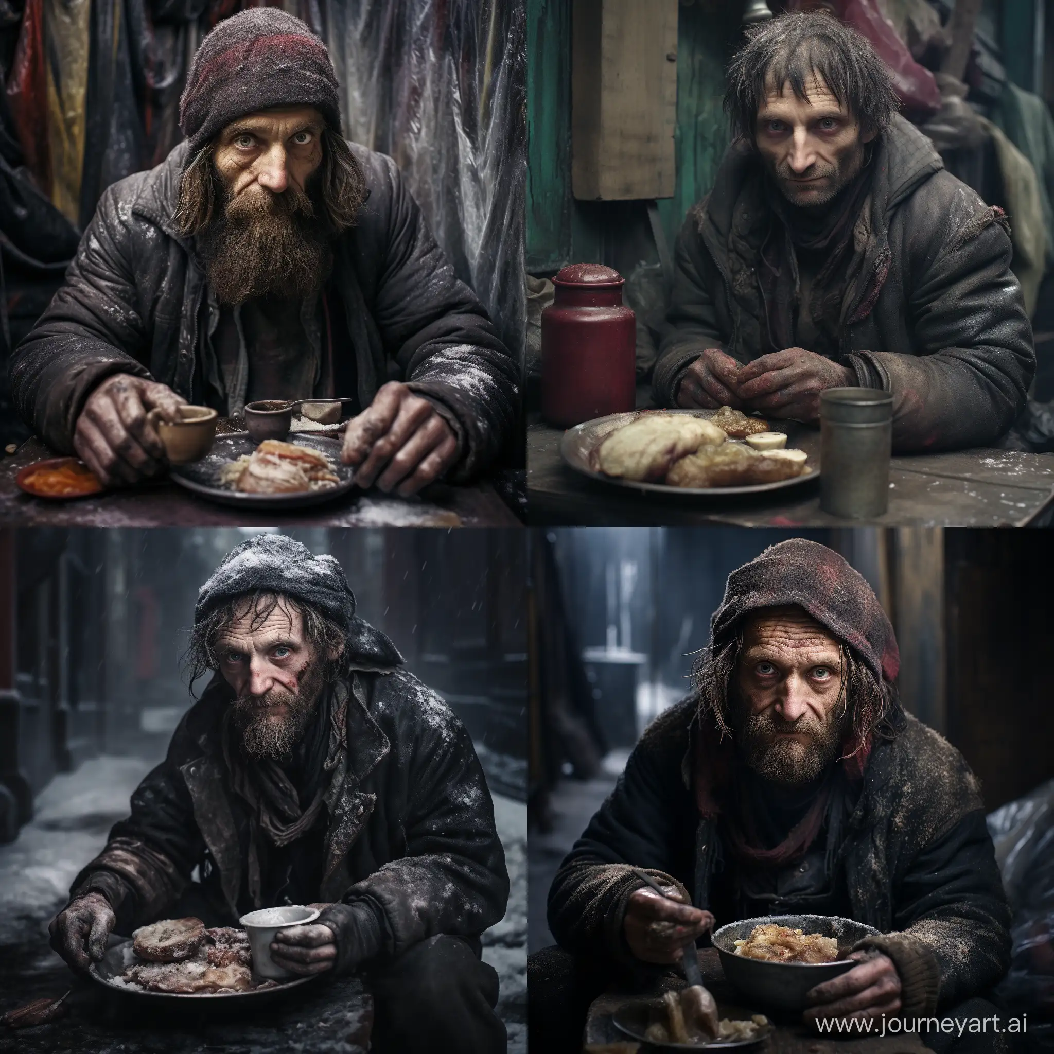 Cold-BorschtEating-Beggar-in-Artistic-Portrayal