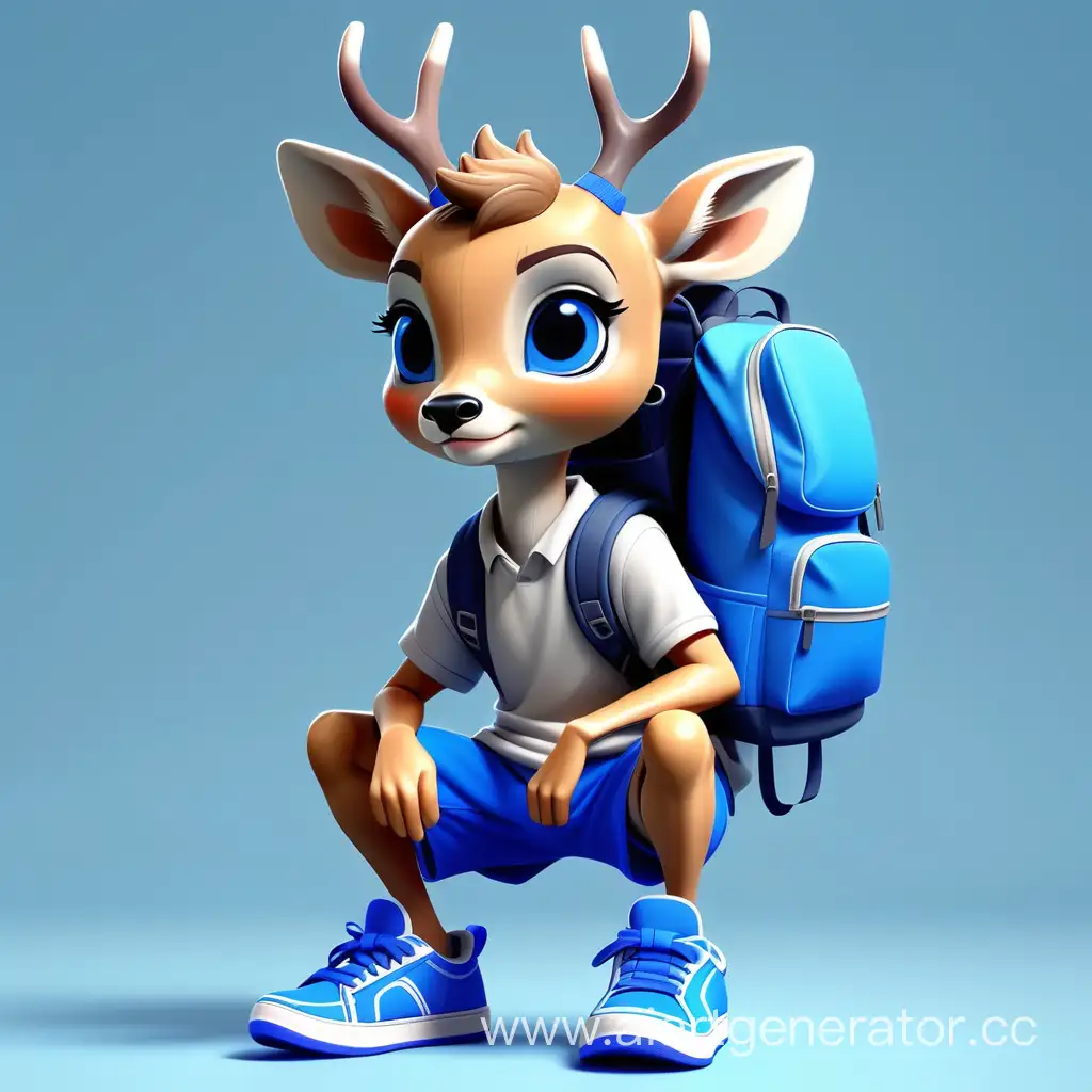 a cute, pre-teen deer avatar wearing blue sneakers and backpack