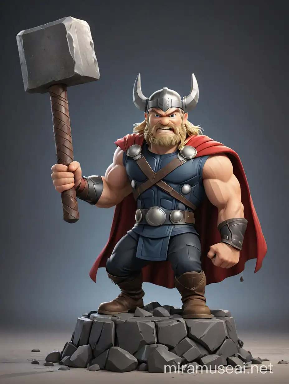 create a 3d caricature image of Mjolnir which is Thor's hammer from Marvel 