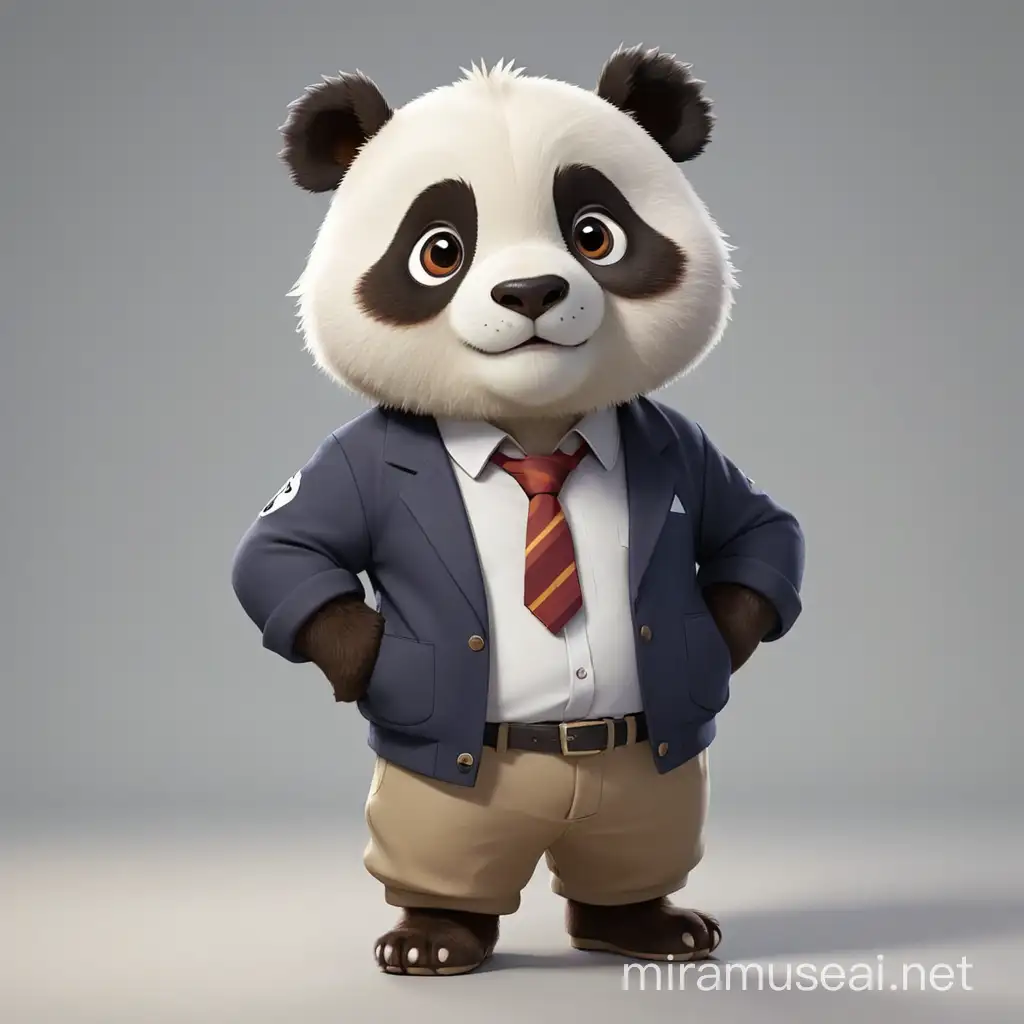 a cute panda in full body cartoon style with office clothes with clear background