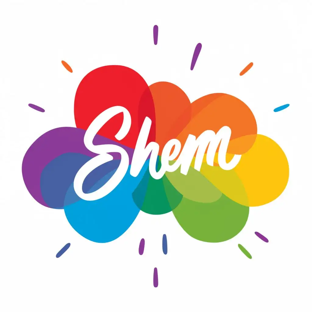 logo, Rainbow Cloud bright warm colors, with the text "Shem", typography