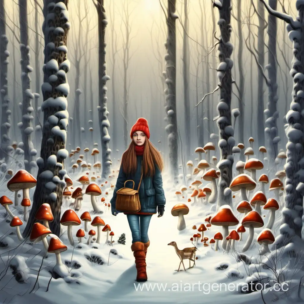 Девочка Лиза шла зимним днем по лесу за грибами