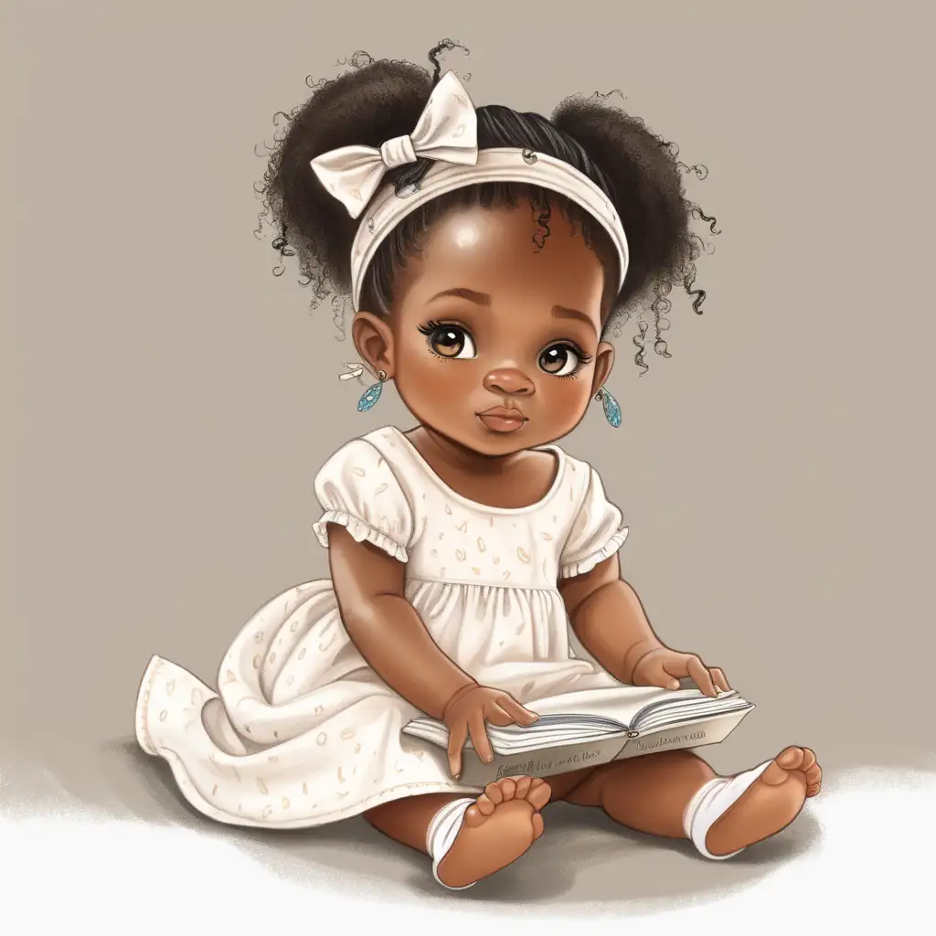 Adorable African American Baby Girl in Childrens Book Style