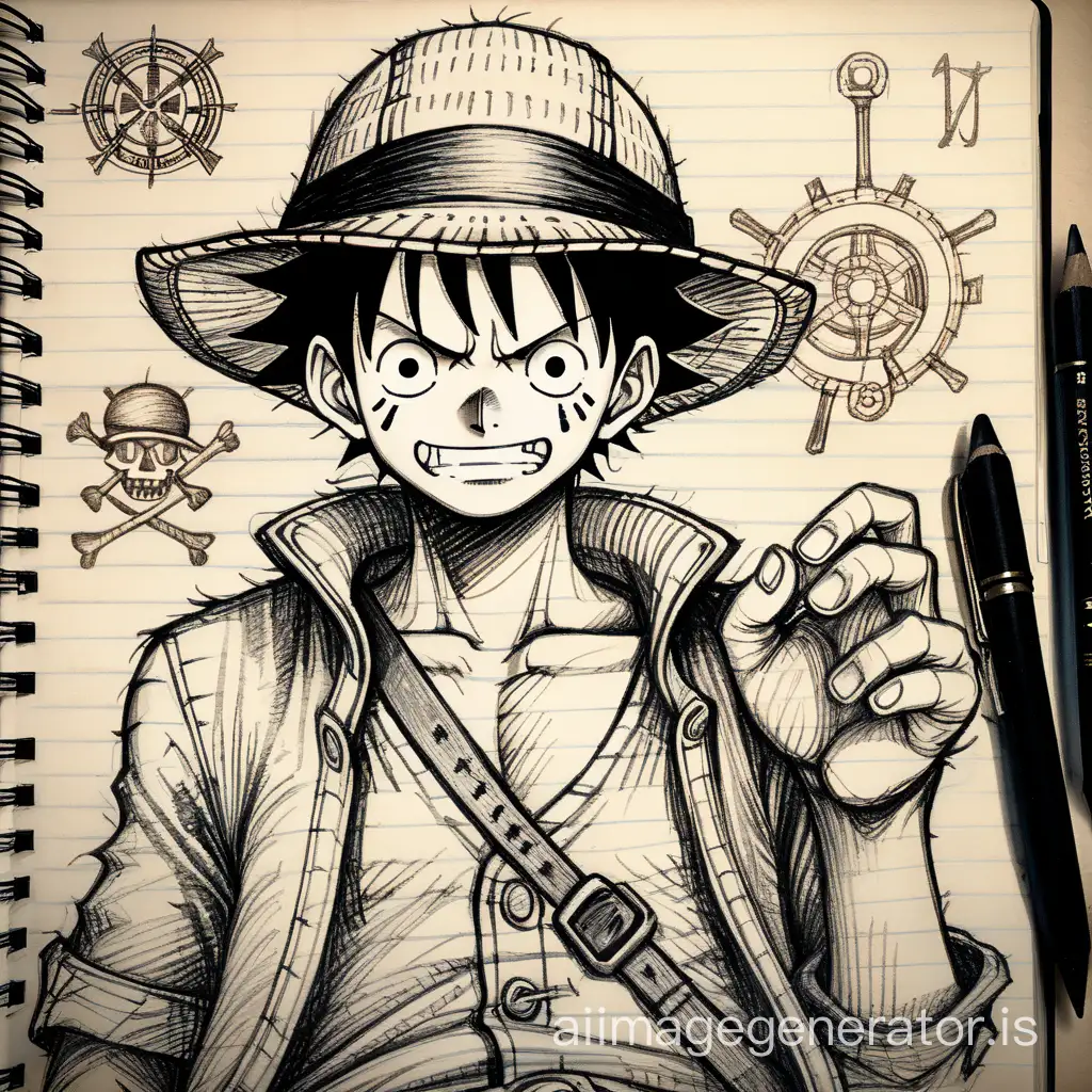 Anime Pirate Monkey D Luffy Sketch in Dark Gritty Style | AI Image Generator