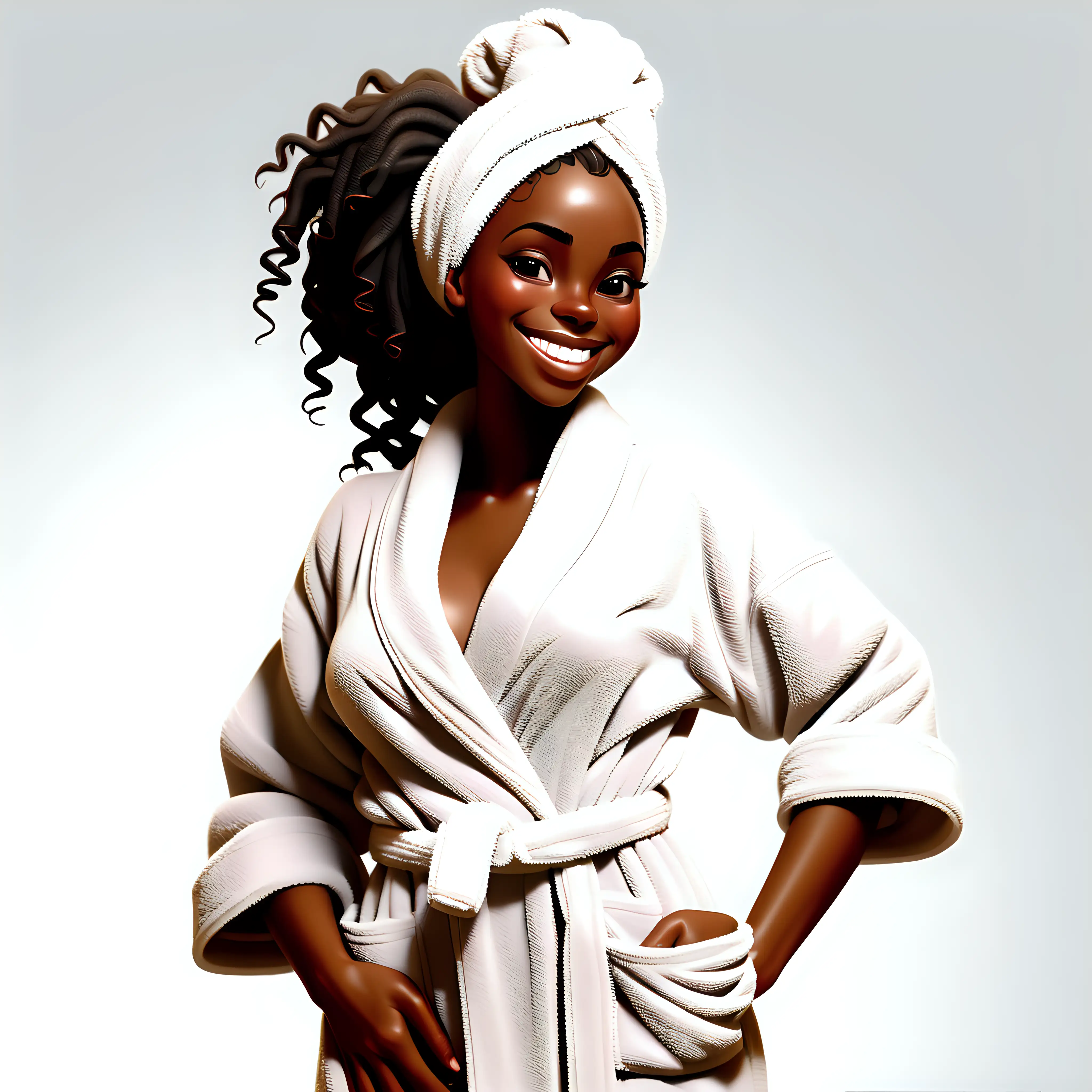 Beautiful Black woman having a spa day smiling wearing a bathrobe full body transparent background