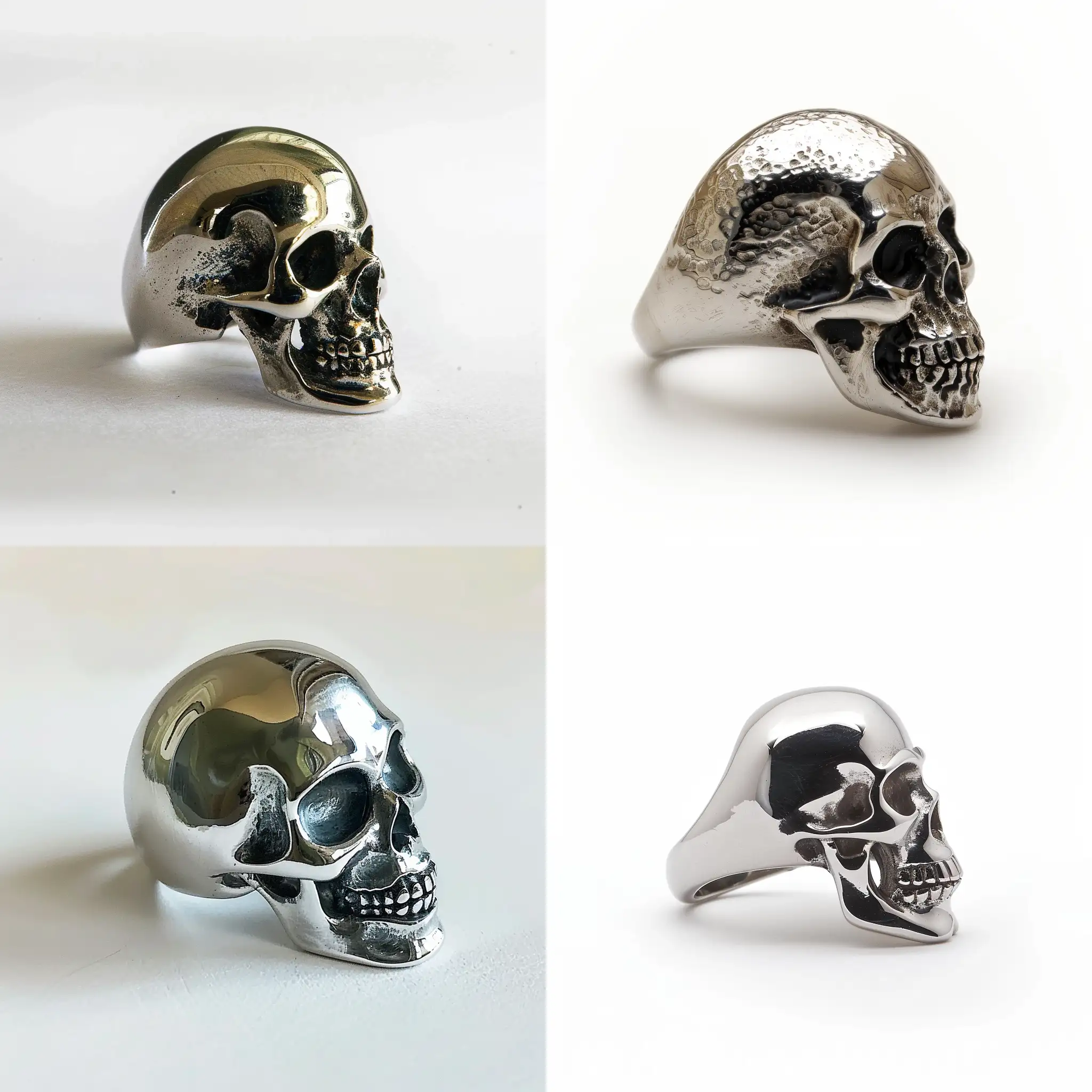 skull ring silver side view profile on a white background