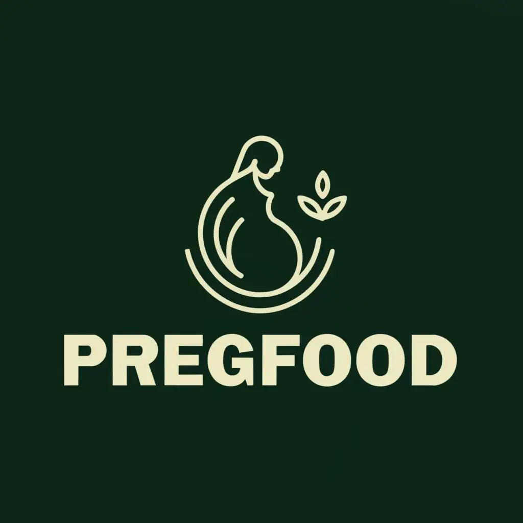 a logo design,with the text "PREGFOOD", main symbol:pregnant women,green background, white text,Minimalistic,clear background,ARCIFORM font