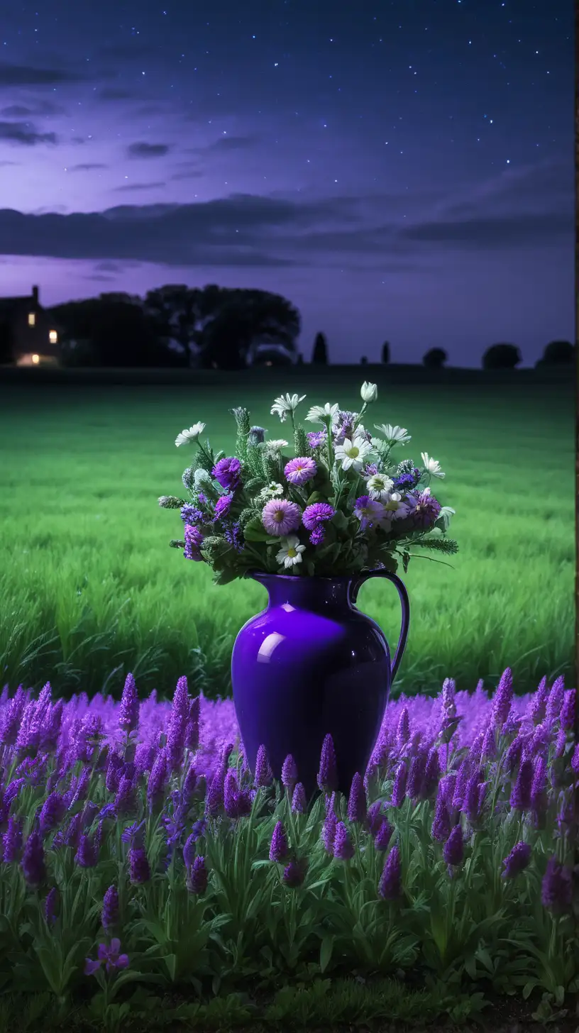 Enchanting Night Garden with Purple Vase