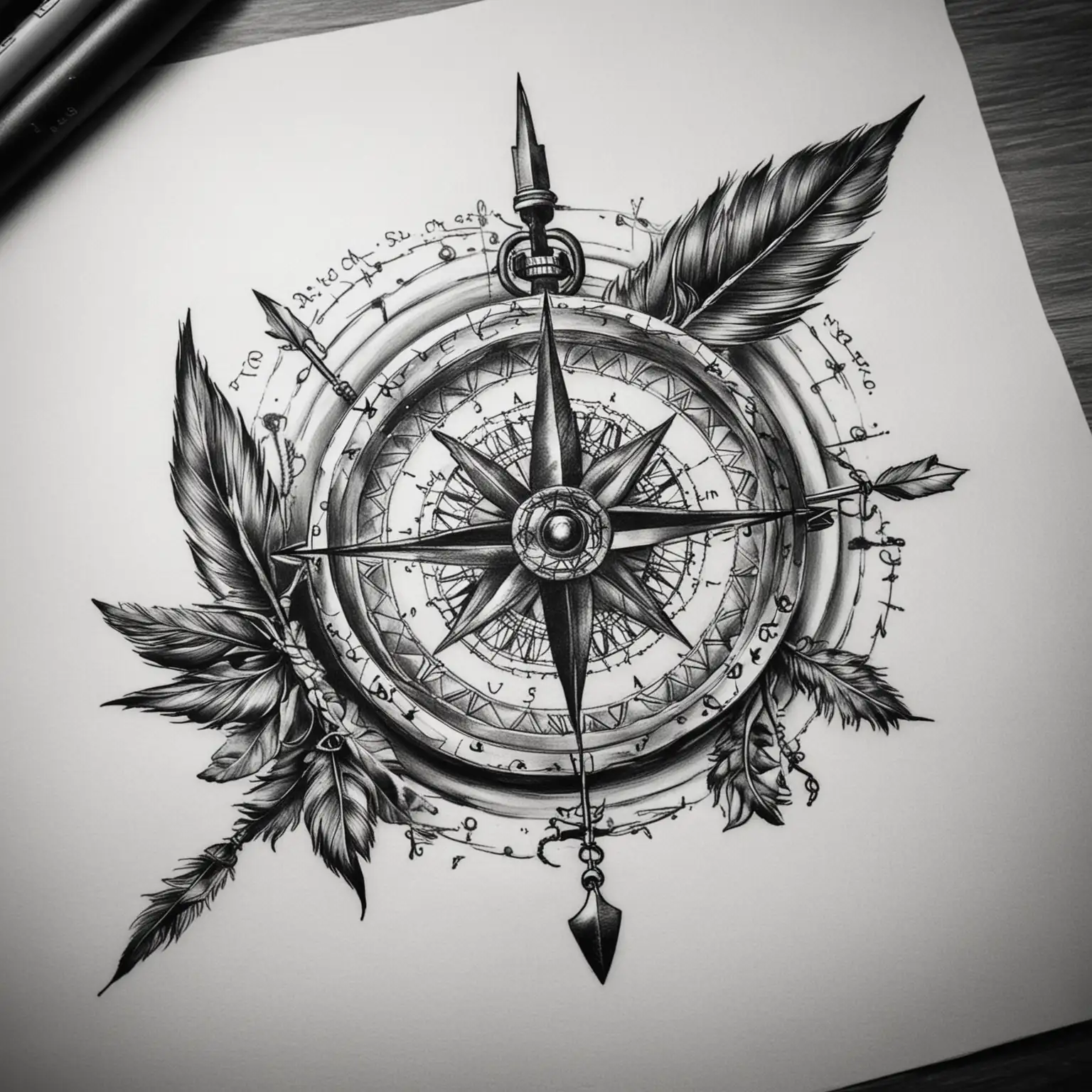 Black ThreeDimensional Compass Tattoo with Dream Catcher on Forearm