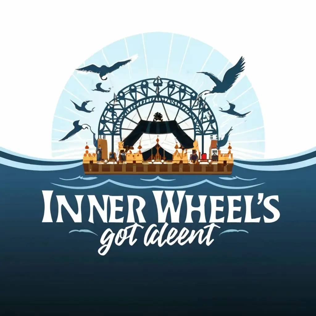 logo, Sea and seagulls, shipswheel, stage wit a performer, with the text "Inner Wheel's Got Talent", typography, be used in Entertainment industry