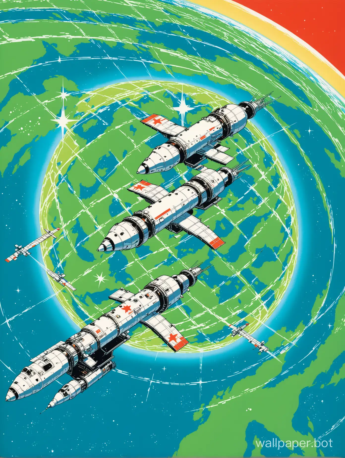 Soviet MIR space stations above the green Earth 80-s peace
