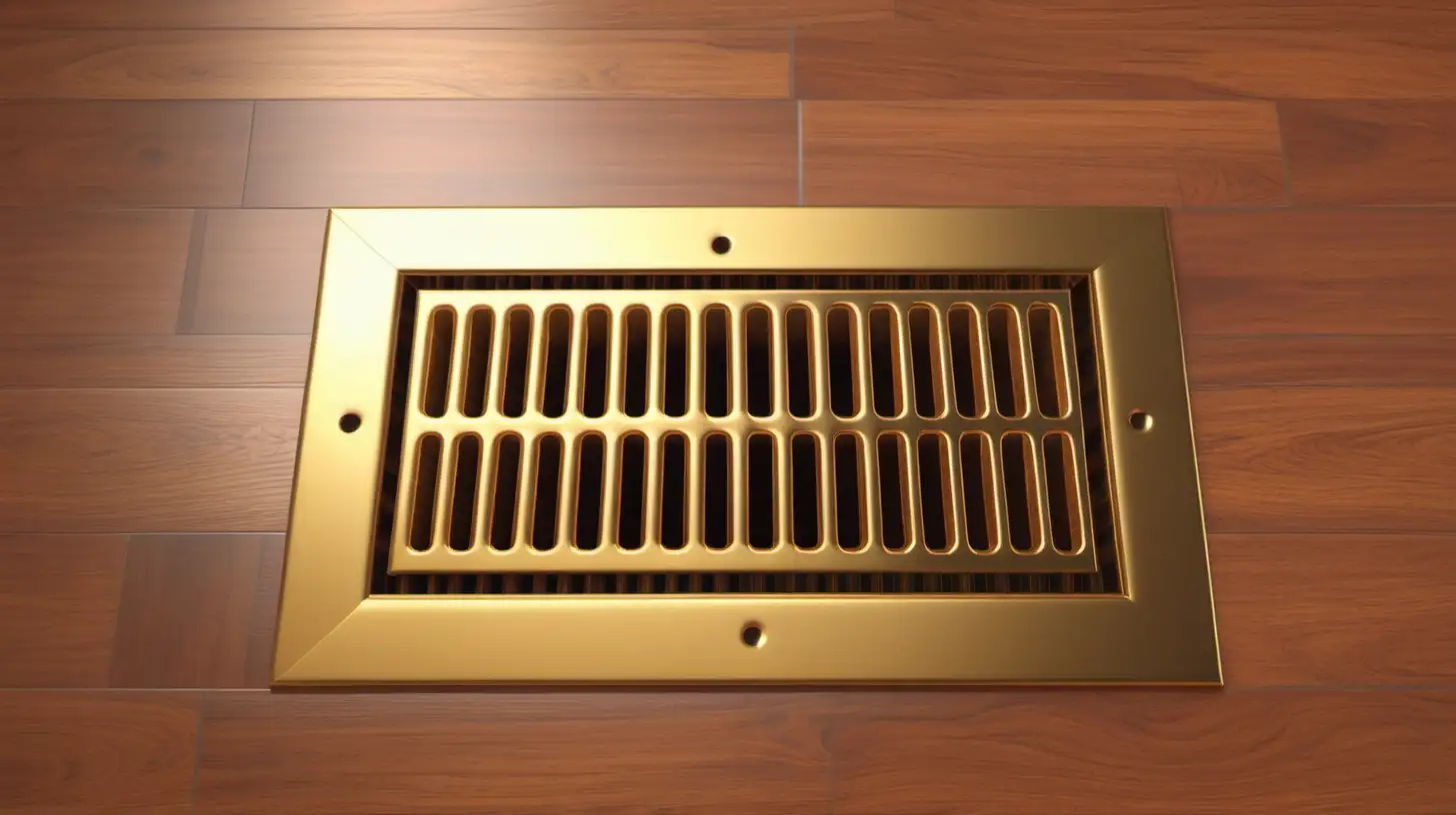 gold vent on wood floor vent. Make the image lighter and close up. 