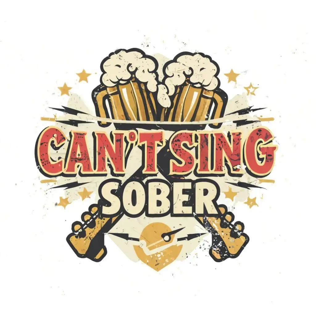 logo, beer 
microphone 
music band
guitar 
rock 
, with the text "CAN'T SING SOBER", typography, be used in Entertainment industry