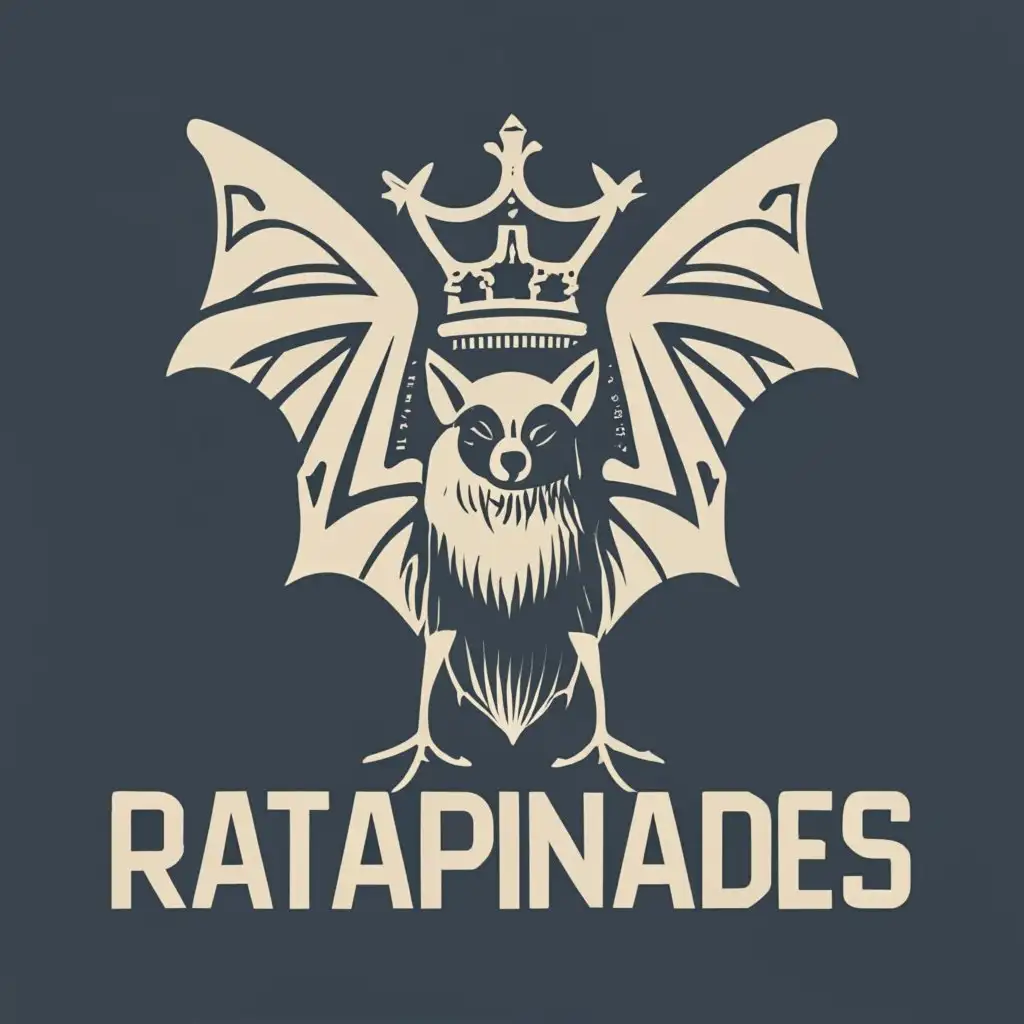 logo, Bat with wings wearing a crown, with the text "Ratapinyades", typography