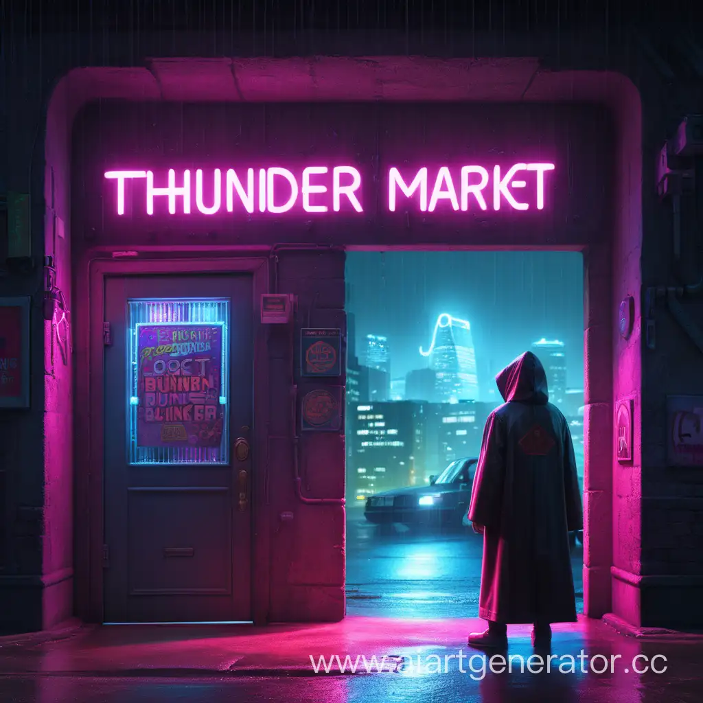 Urban-Neon-Thunder-Market-Secret-Bunker-Entrance-in-Rainy-Cityscape