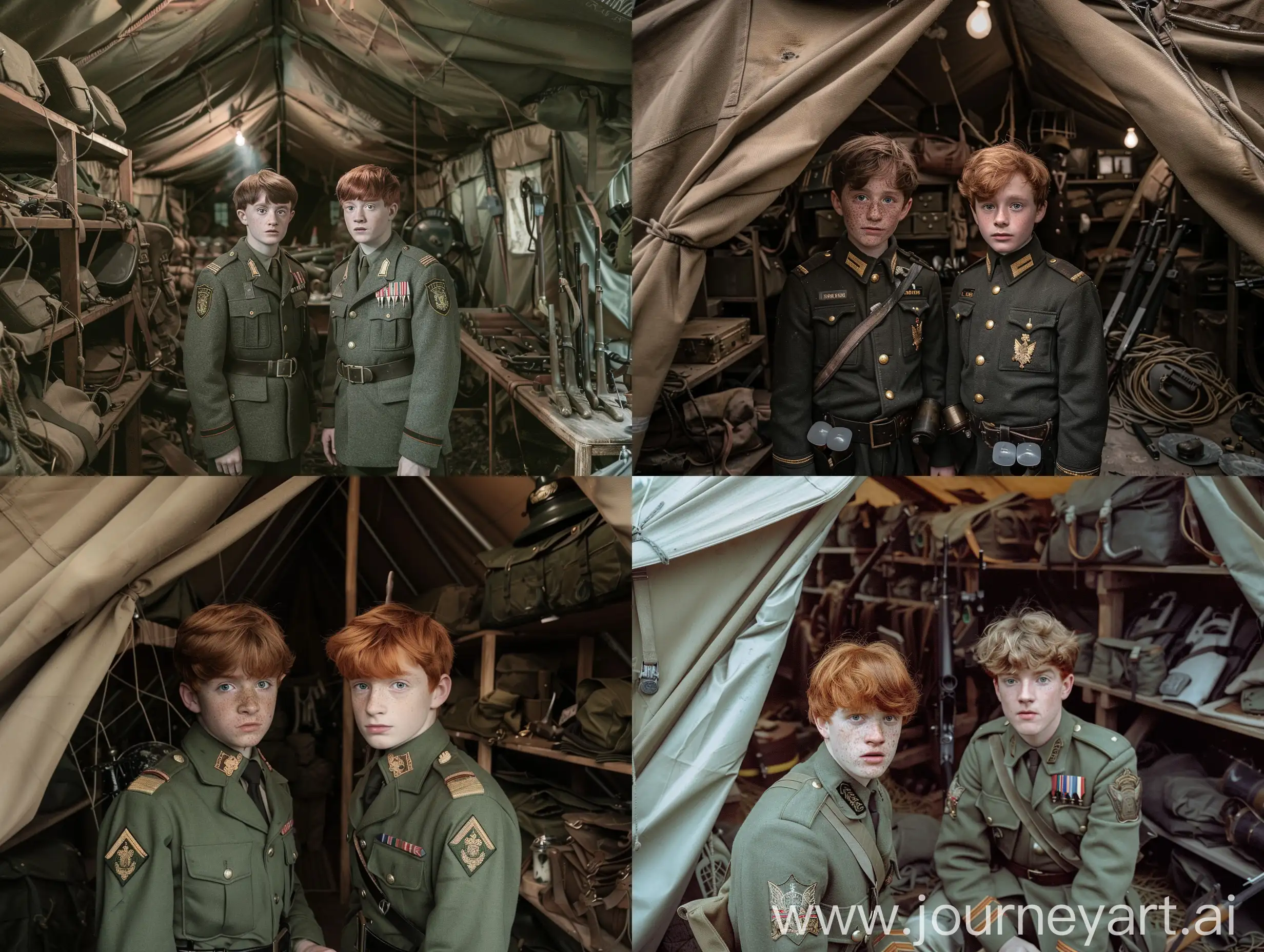 British-Military-Twins-in-Tent-with-War-Equipment